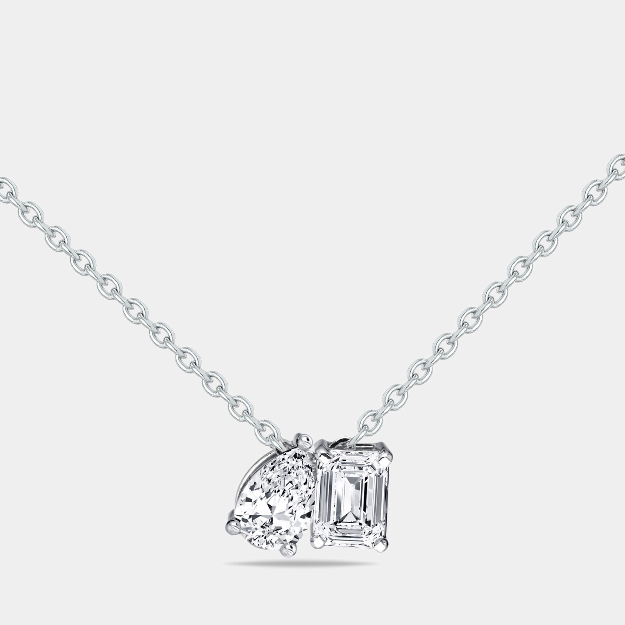 Pre Owned 0.90 cts Pear Emerald Cut Lab Grown Diamonds 18k White Gold Necklace