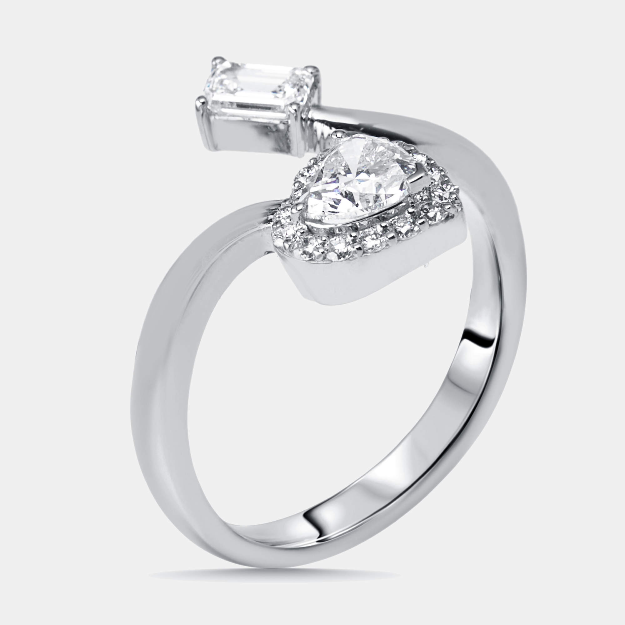 Pre Owned 1 cts Heart, Emerald Cut, Round Lab Grown Diamonds 18k White Gold Ring Size 50