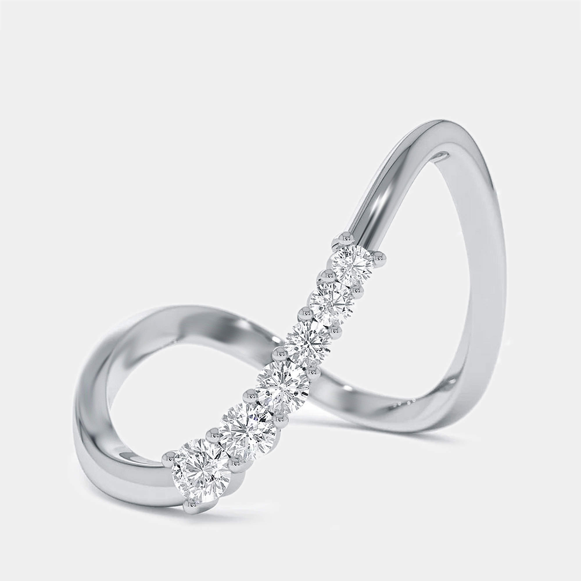 Pre Owned خاتم ألماس دائري مُصنَّع في المختبر بوزن 0.35 قيراط من الذهب الأبيض عيار 18 بمقاس 51.