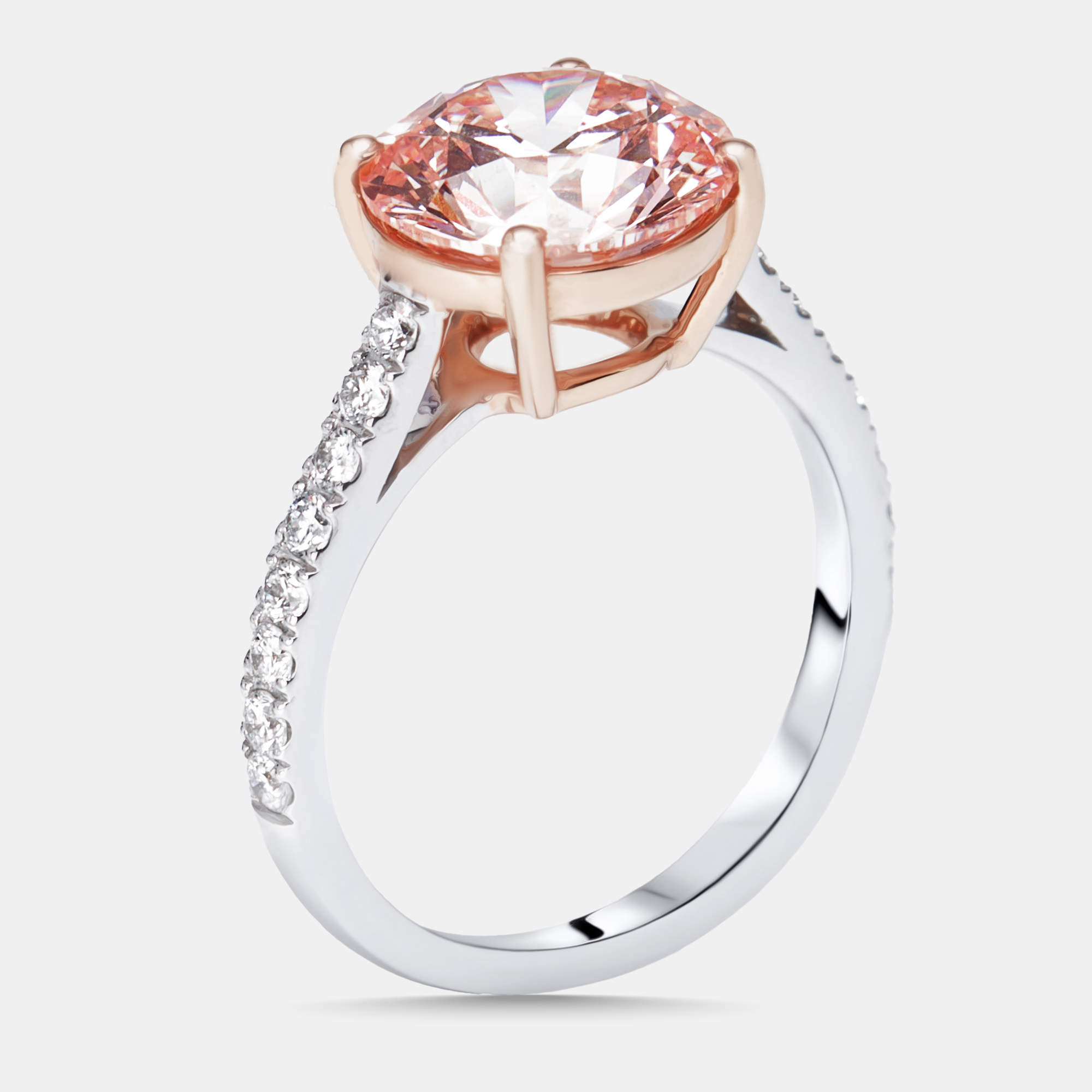 Pre Owned 3.3 cts Pink Round Lab Grown Diamonds 18k Two Tone Gold Ring Size 51