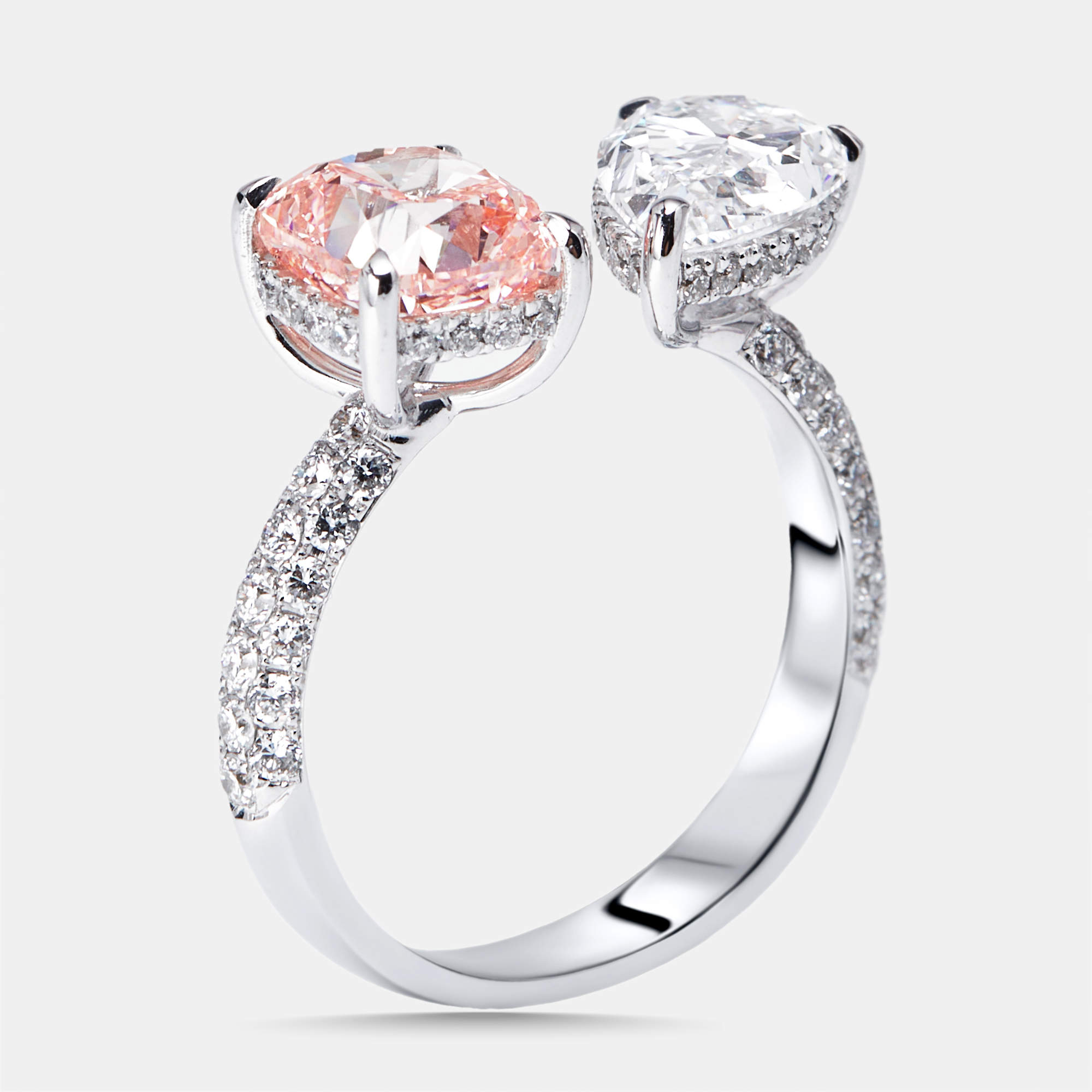 Pre Owned 4.3 cts Pink Cushion, Pear, Round Lab Grown Diamonds 18k White Gold Ring Size 51