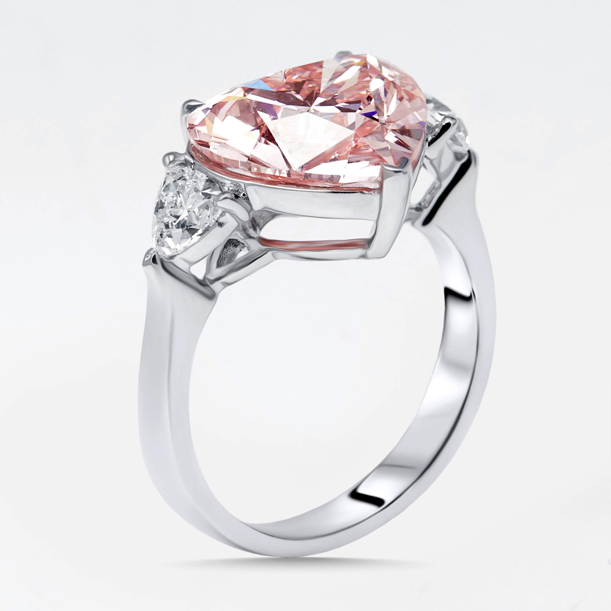 Pre Owned 5.5 cts Pink Heart, Trillion Lab Grown Diamonds 18k White Gold Ring Size 52
