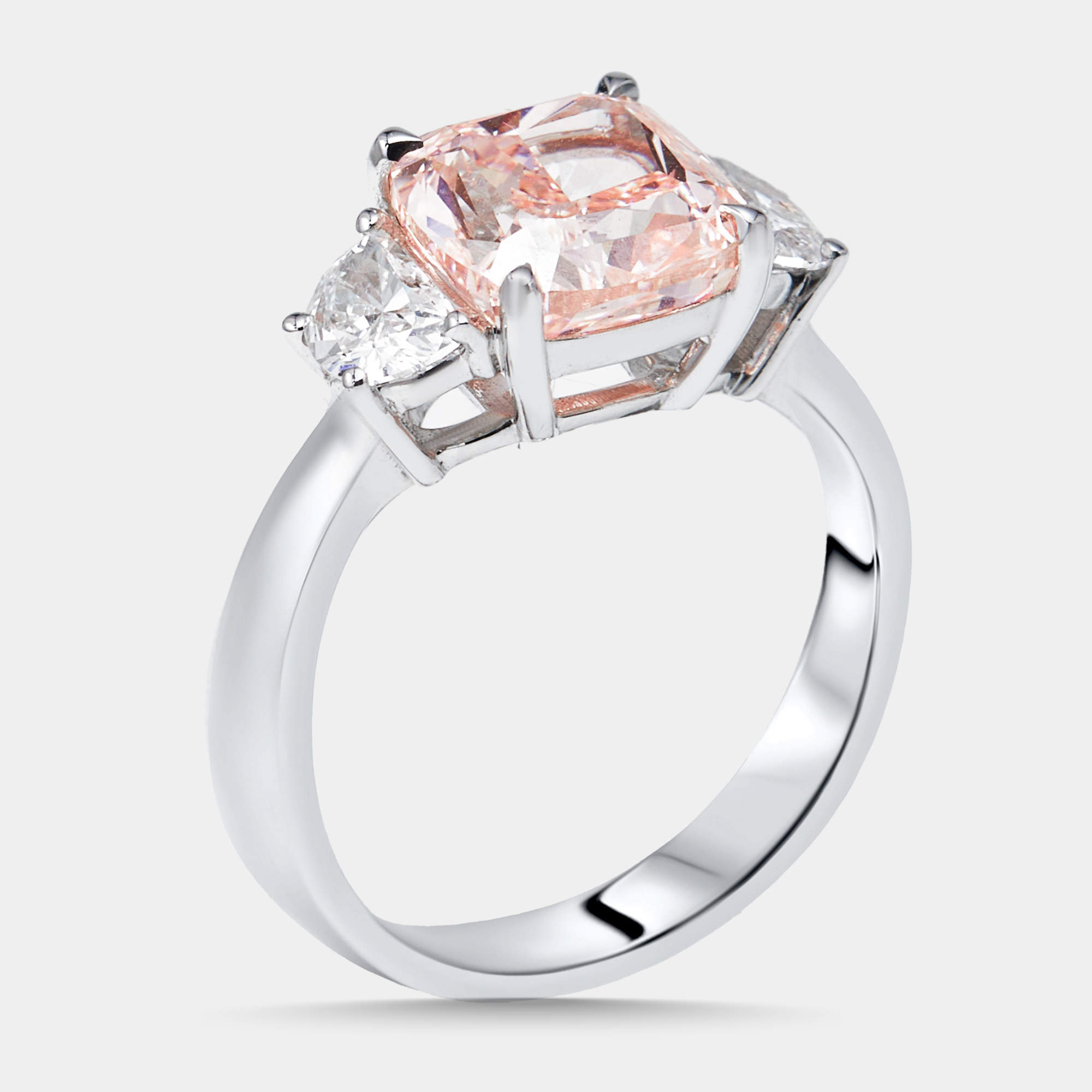 Pre Owned 3.5 cts Pink Cushion, Halfmoon Lab Grown Diamonds 18k White Gold Ring Size 52