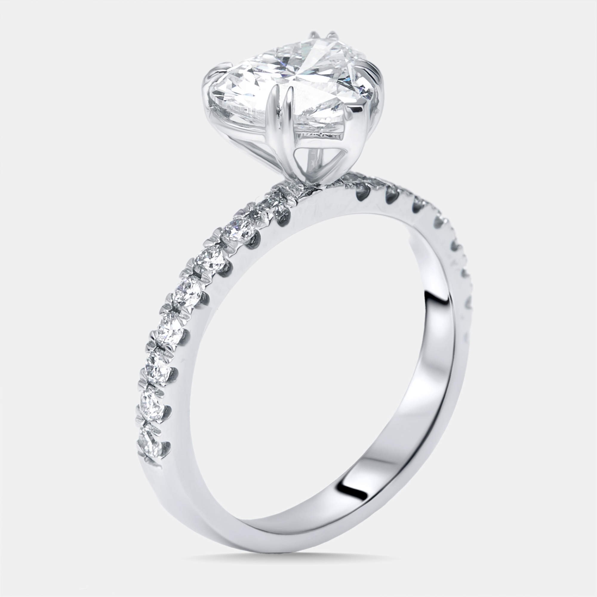 Pre Owned 2.4 cts Heart, Round Lab Grown Diamonds 18k White Gold Ring Size 52
