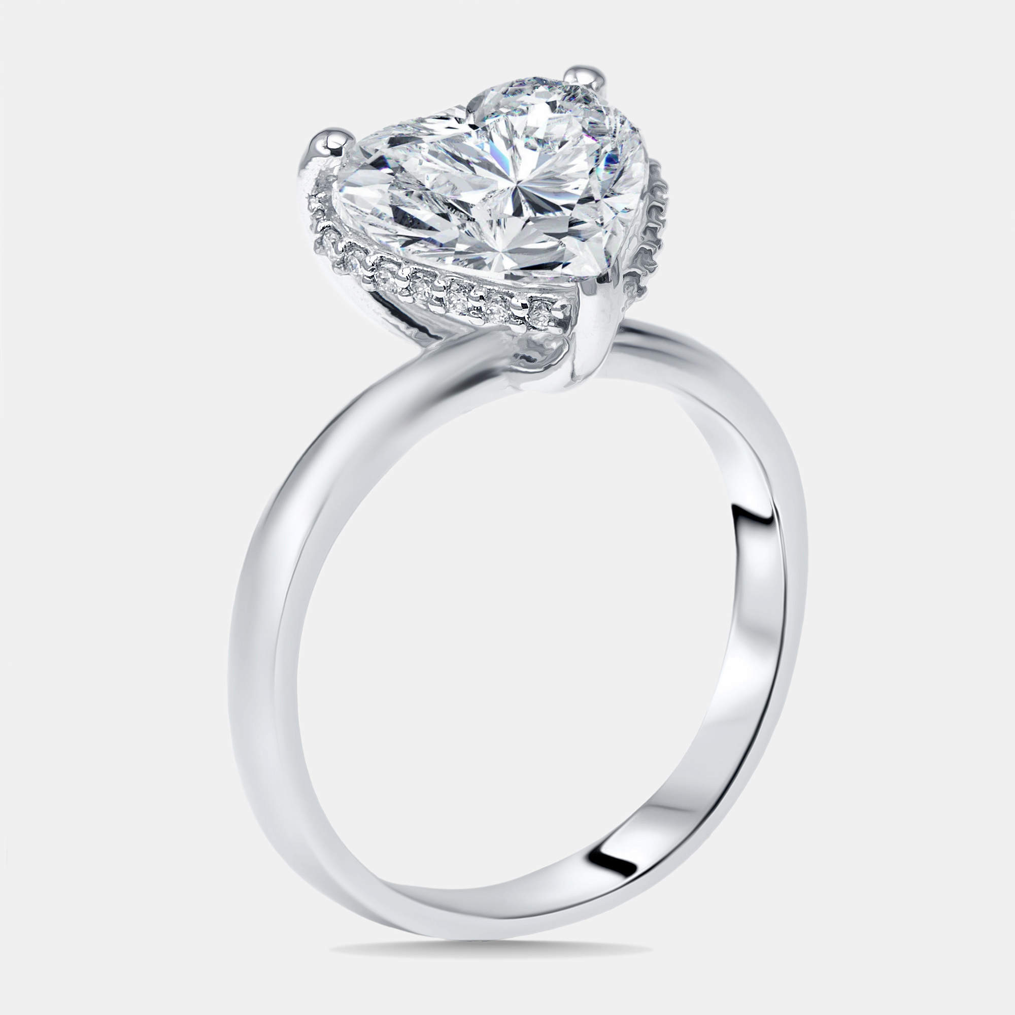 Pre Owned 3.1 cts Heart, Round Lab Grown Diamonds 18k White Gold Ring Size 52