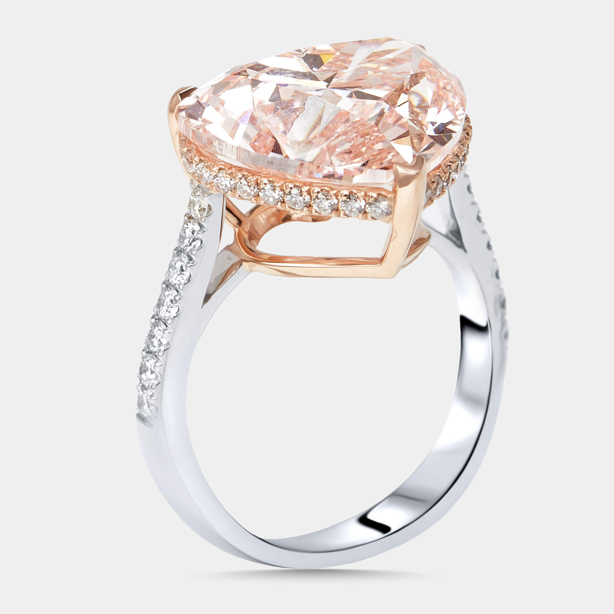 Pre Owned 9.5 cts Pink Heart, Round Lab Grown Diamonds 18k Two Tone Gold Ring Size 52