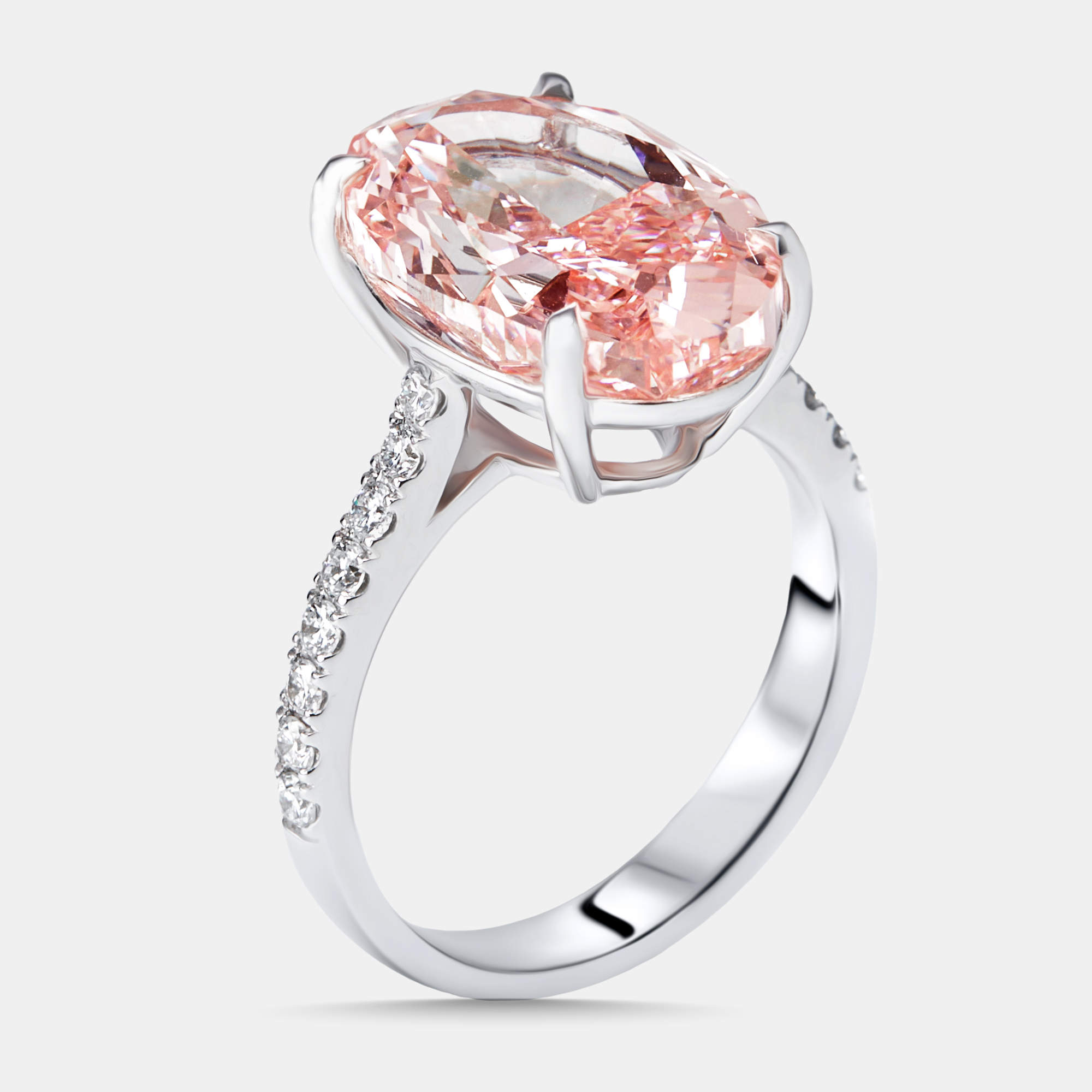 Pre Owned 8.3 cts Pink Oval, Round Lab Grown Diamonds 18k White Gold Ring Size 52