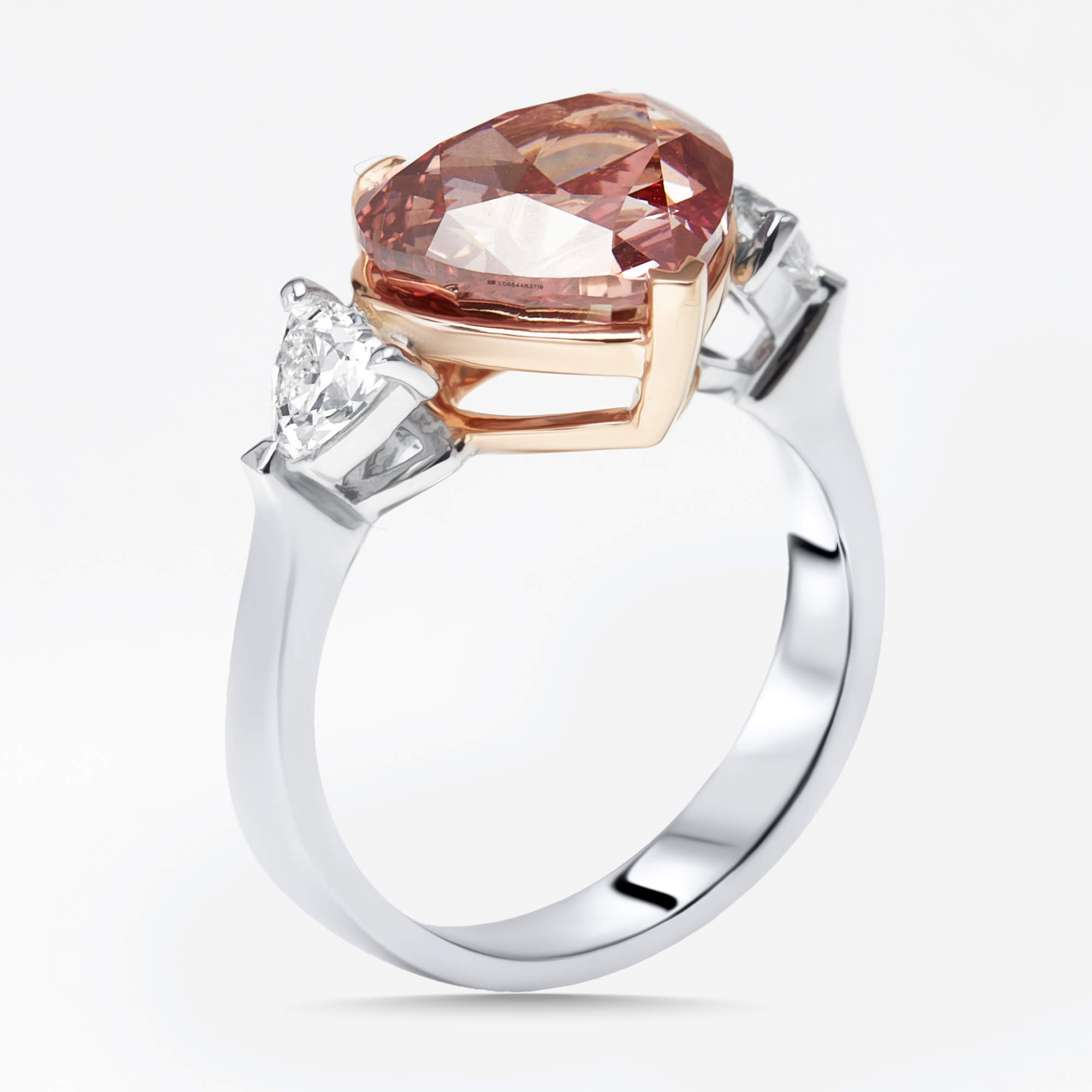 Pre Owned 4.7 cts Fancy Red Heart, Trillion Lab Grown Diamonds 18k Two Tone Gold Ring Size 52