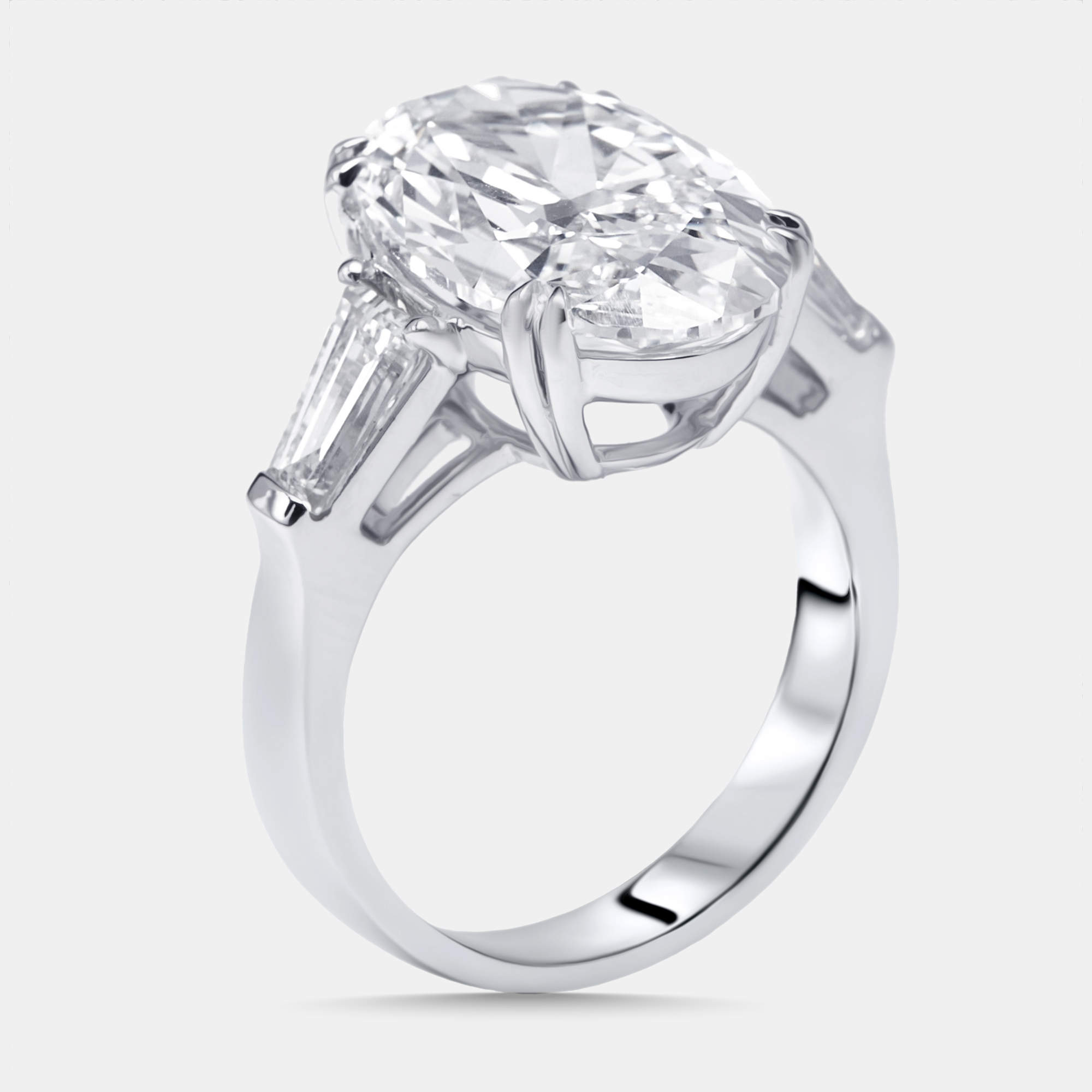 Pre Owned 8 cts Oval, Trapazoid Lab Grown Diamonds 18k White Gold Ring Size 53