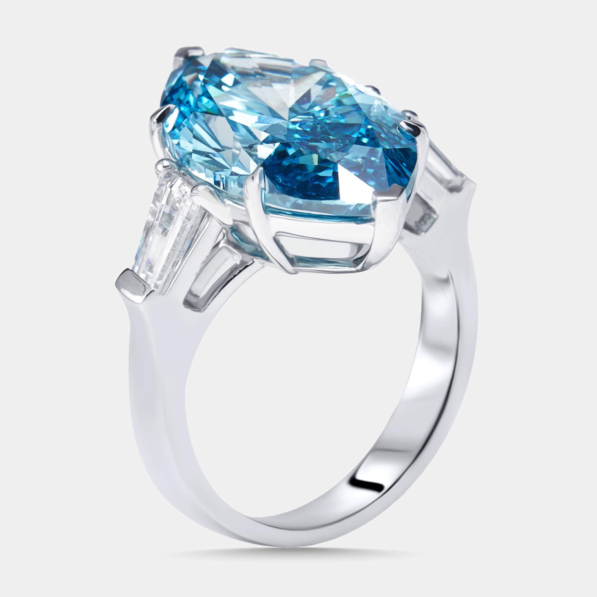 Pre Owned 11.03 cts Vivid Blue Marquise, Trapazoid Lab Grown Diamonds 18k White Gold Ring Size 55
