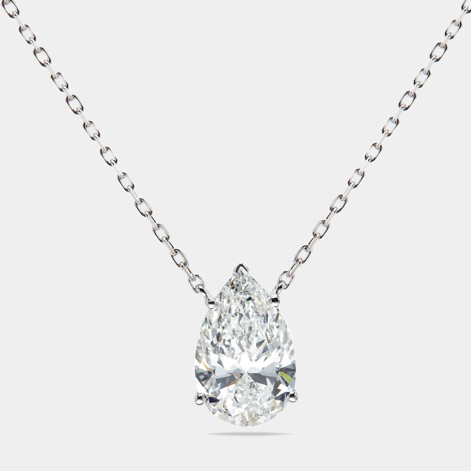 Pre Owned 8.00 cts Pear Brilliant Cut Lab Grown Diamond 18k White Gold Chain Necklace