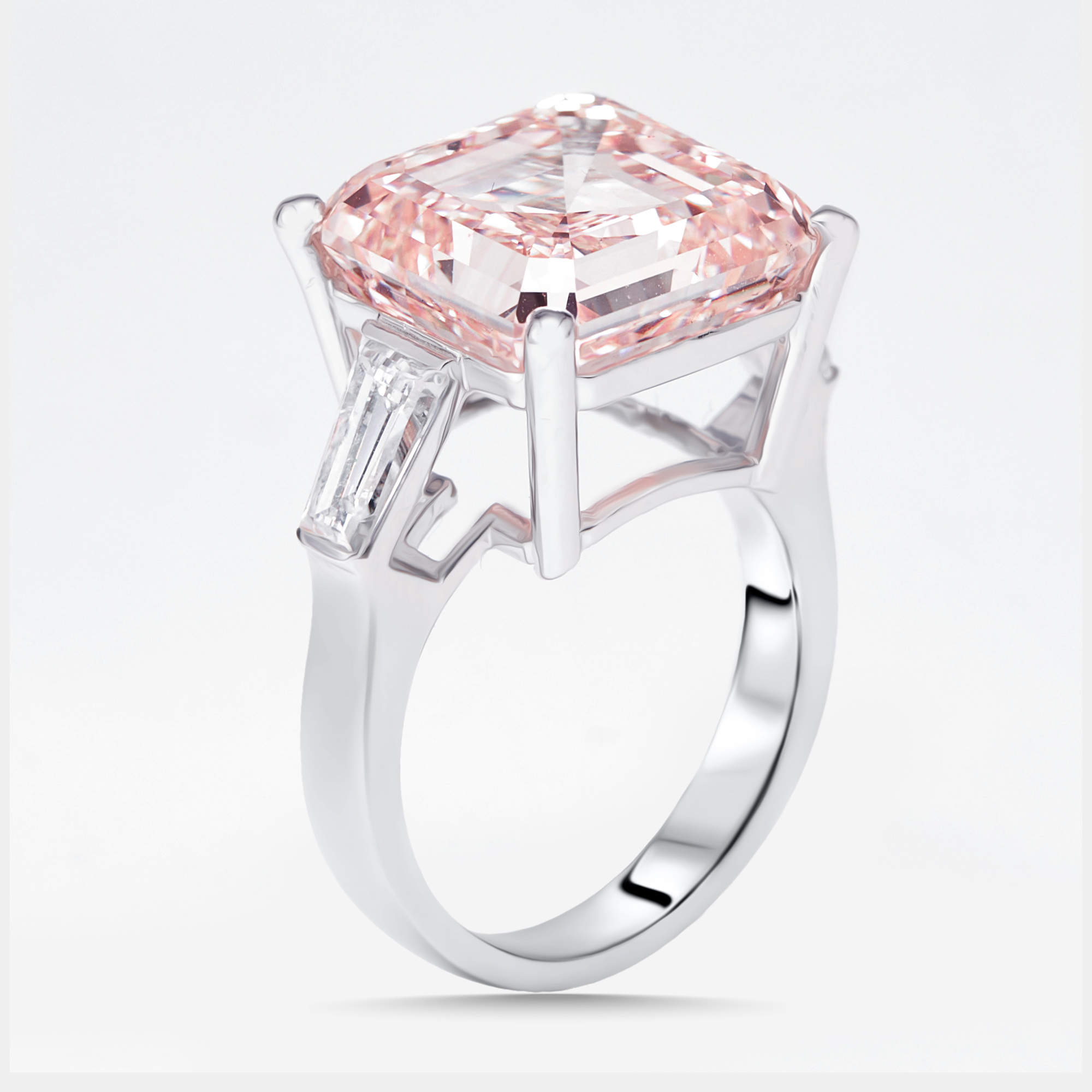 مملوكة مسبقًا 13 cts Pink Asscher, Trapezoid Lab Grown Diamonds 18k White Gold Ring Size 51