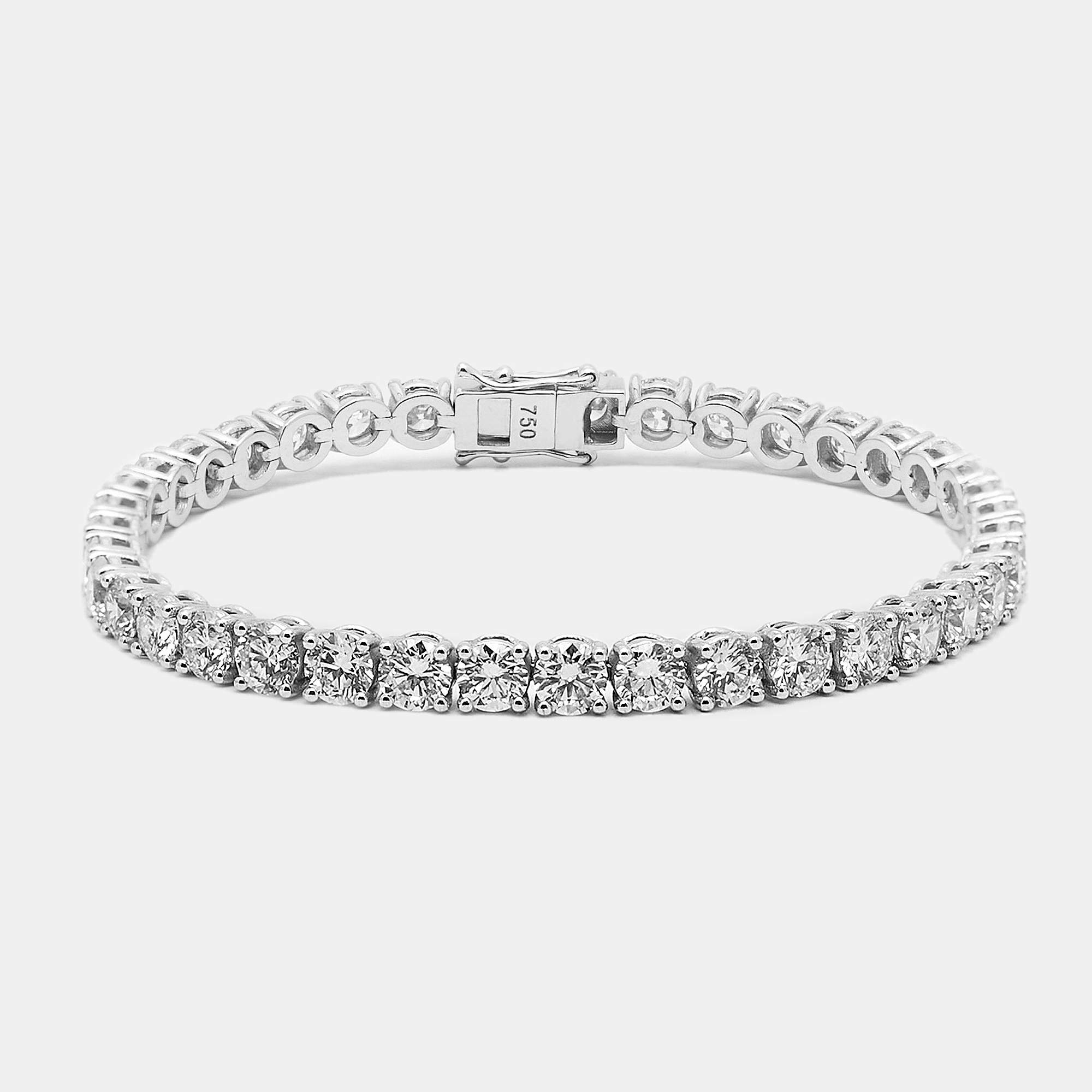 مملوكة مسبقًا 9.50 cts Round Brilliant Cut Lab Grown Diamonds 18k White Gold Tennis Bracelet