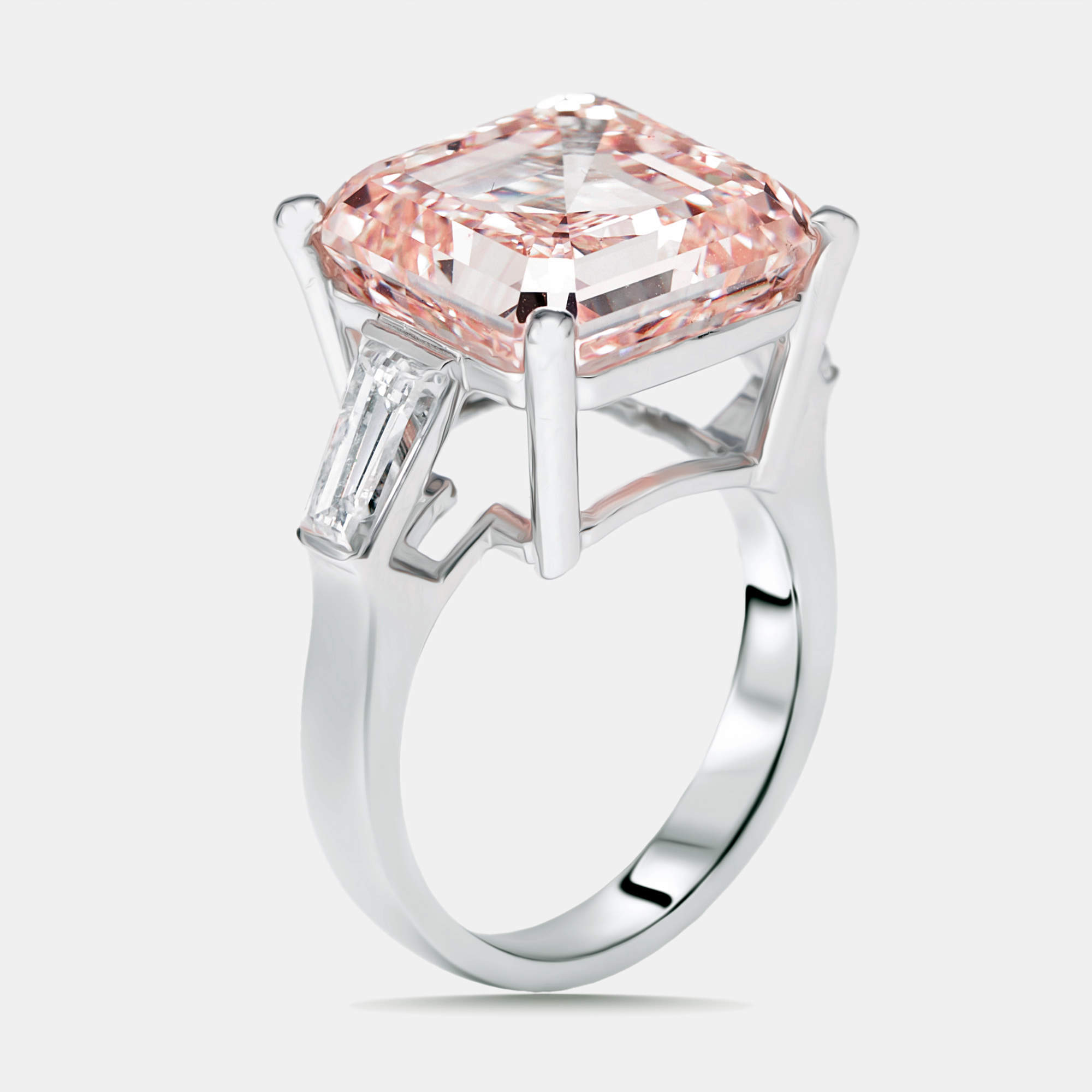 Pre Owned 13 cts Asscher, Trapezoid Lab Grown Diamonds 18k White Gold Ring Size 54