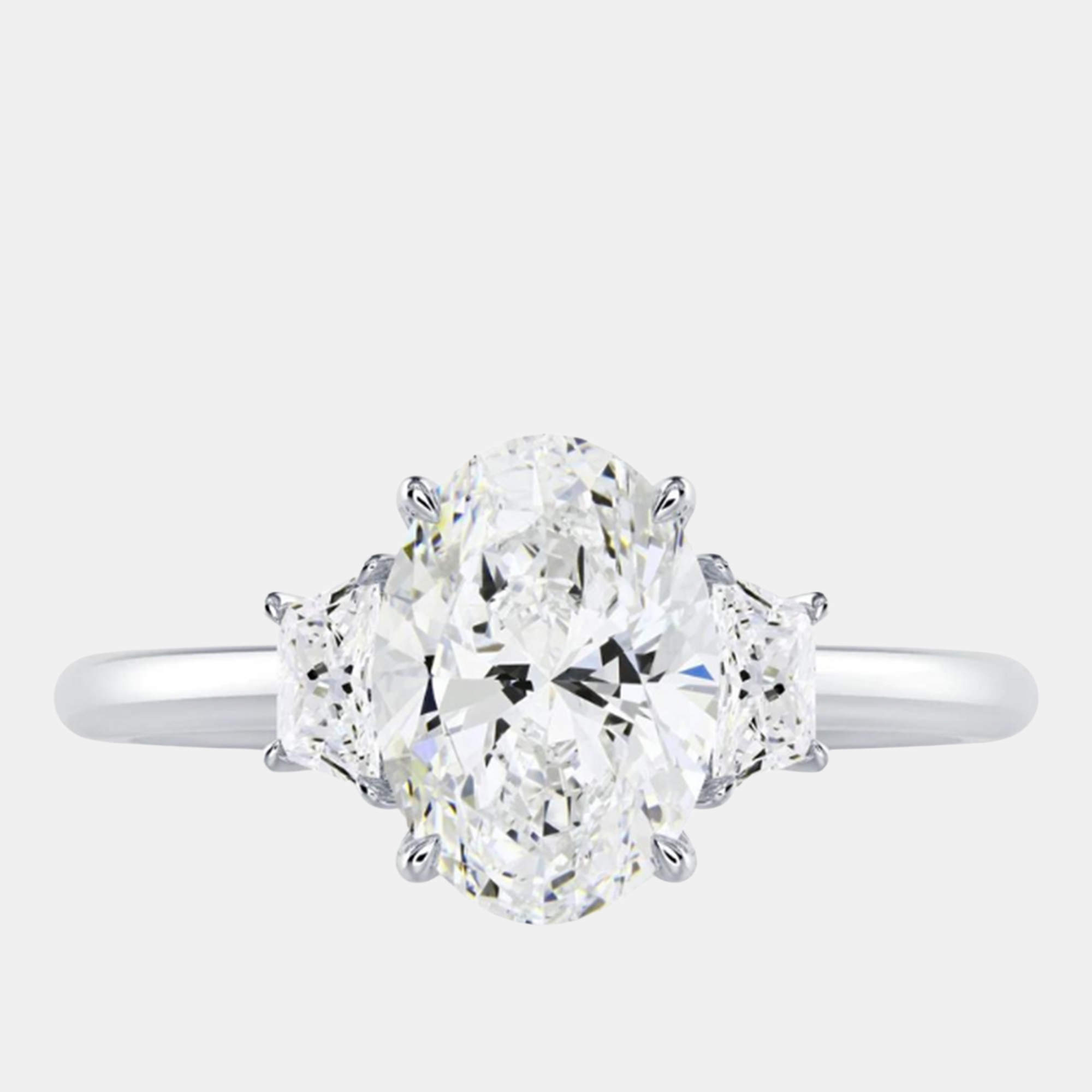 Pre Owned 2 cts Oval Lab Grown Diamond 14k White Gold Engagement Ring Size 52