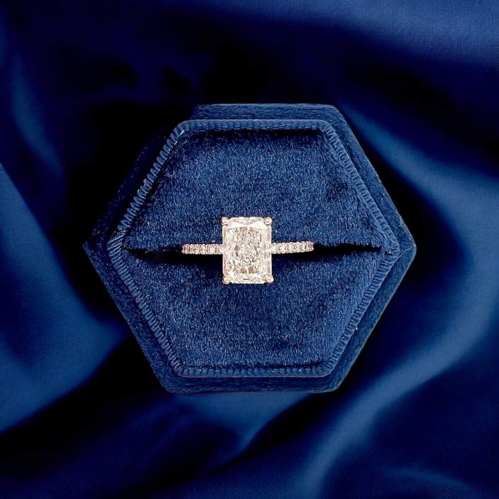 Pre Owned 2.5 cts Radiant Lab Grown Diamond 14k Rose Gold Engagement Ring Size 52