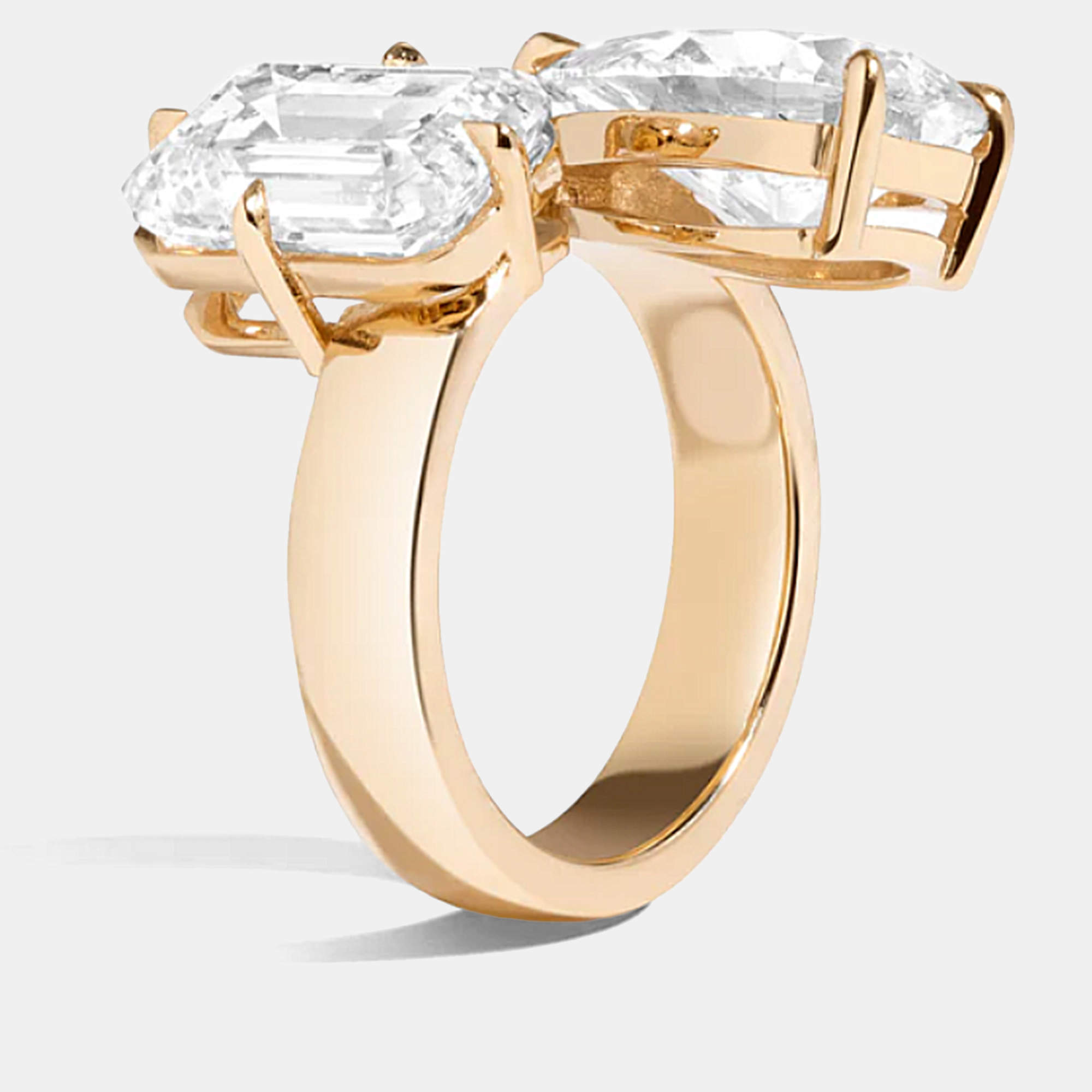 Pre Owned 2.25 cts Pear Lab Grown Diamond 18k Yellow Gold Toi Et Moi Wedding Ring Size 52