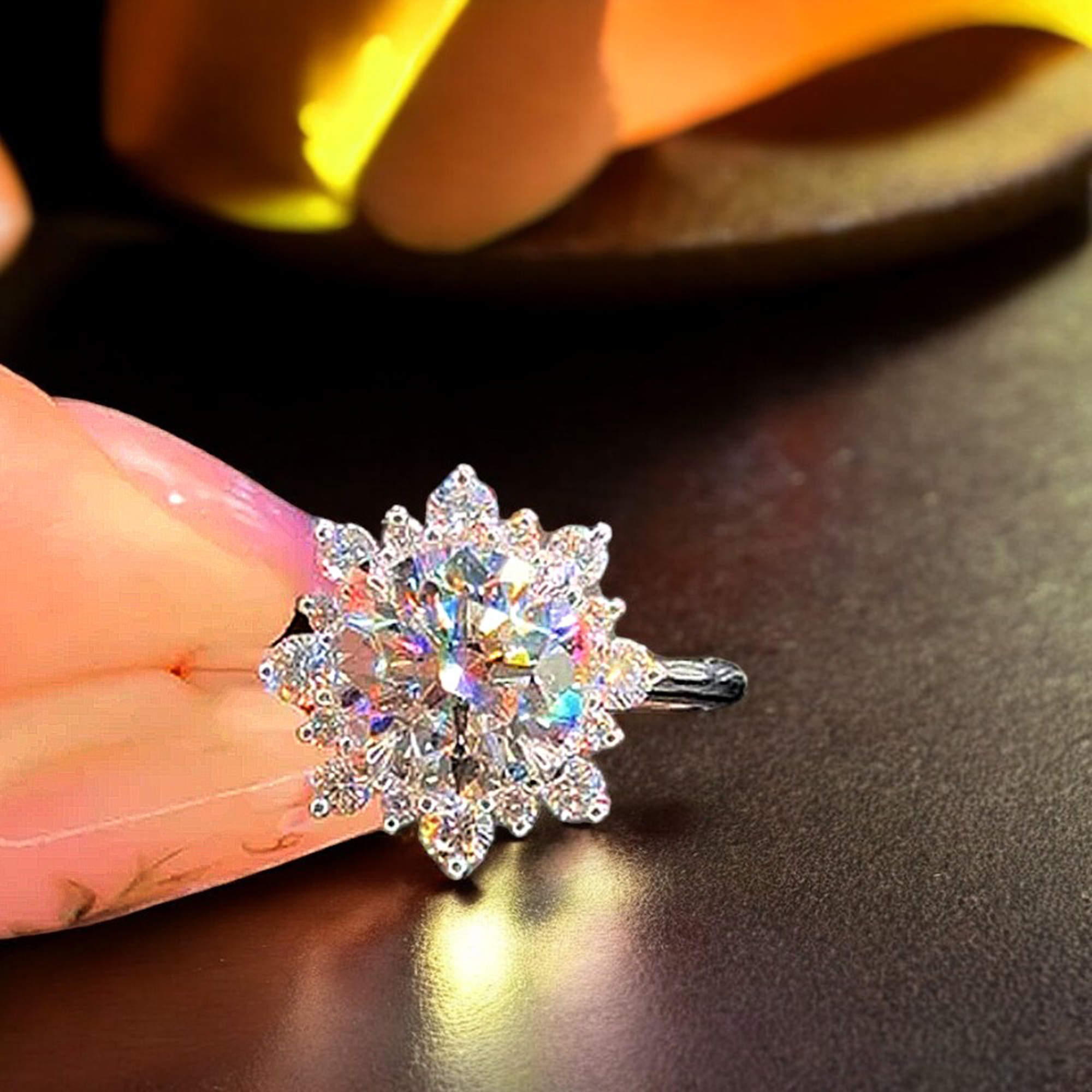 Pre Owned 3 cts Round Lab Grown Diamond 18k White Gold Engagement Ring Size 52