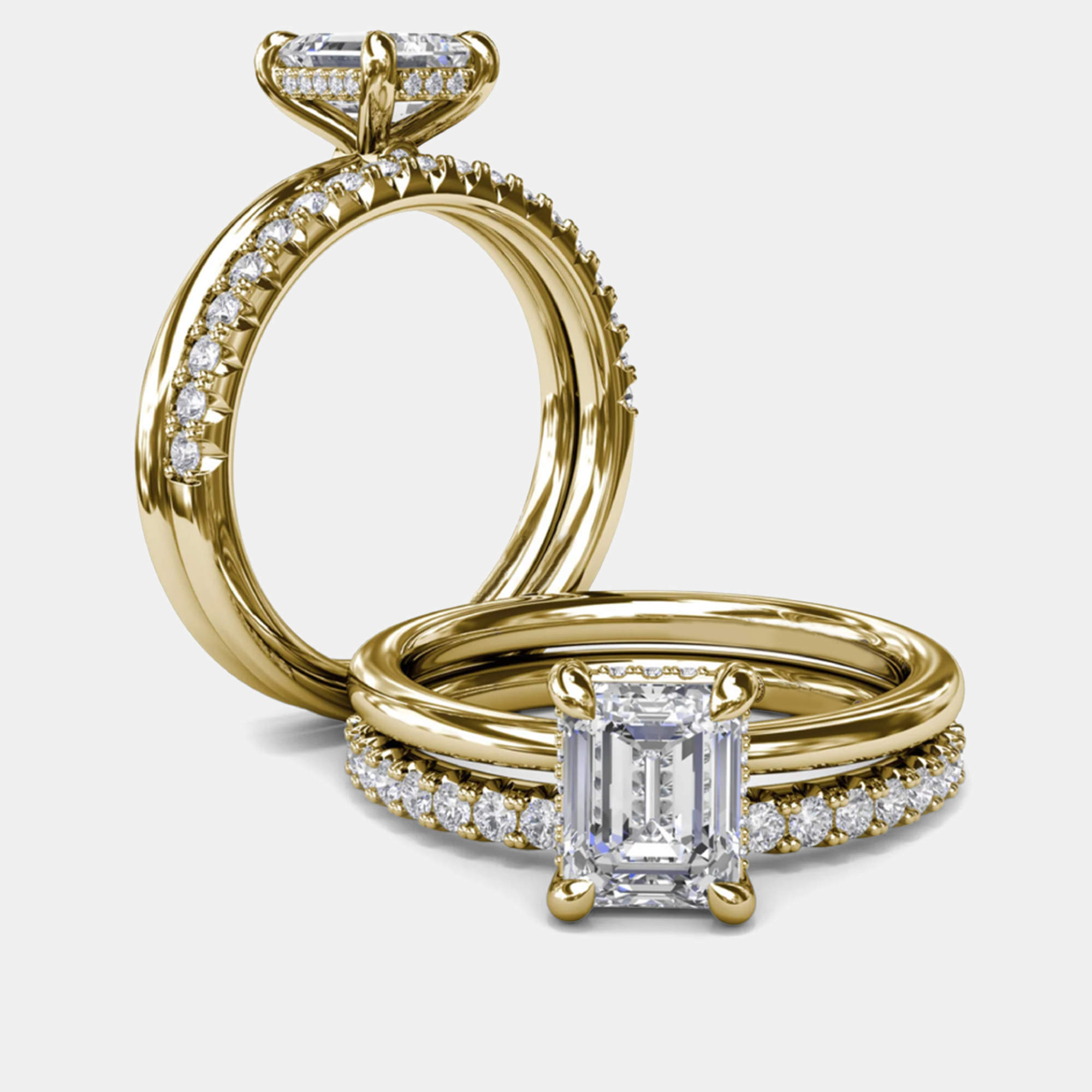 Pre Owned 2.7 cts Lab Grown Emerald Diamond 18k Yellow Gold Ring Set