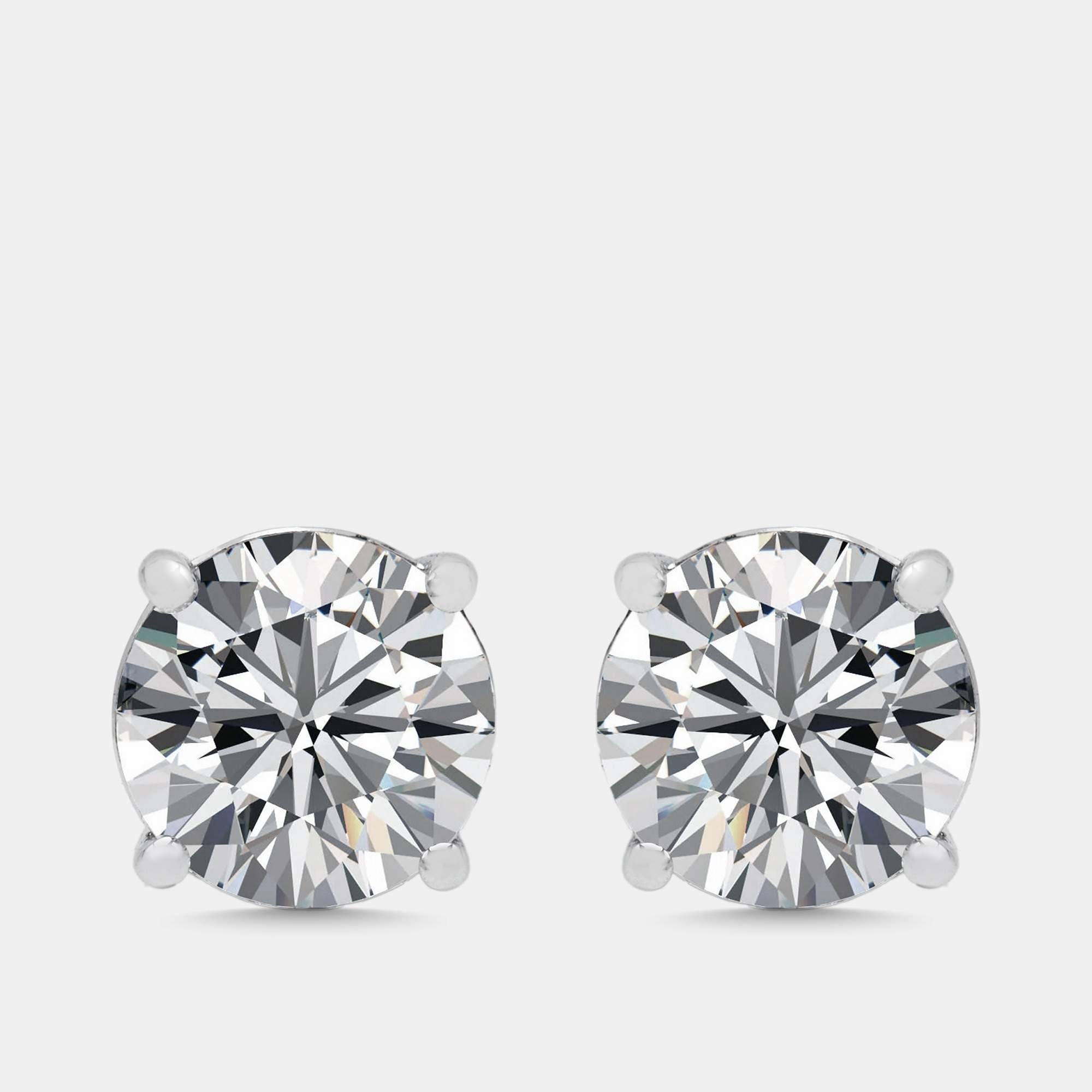 مملوكة مسبقًا 6 cts Round Lab Grown Diamonds 18k White Gold Stud Earrings