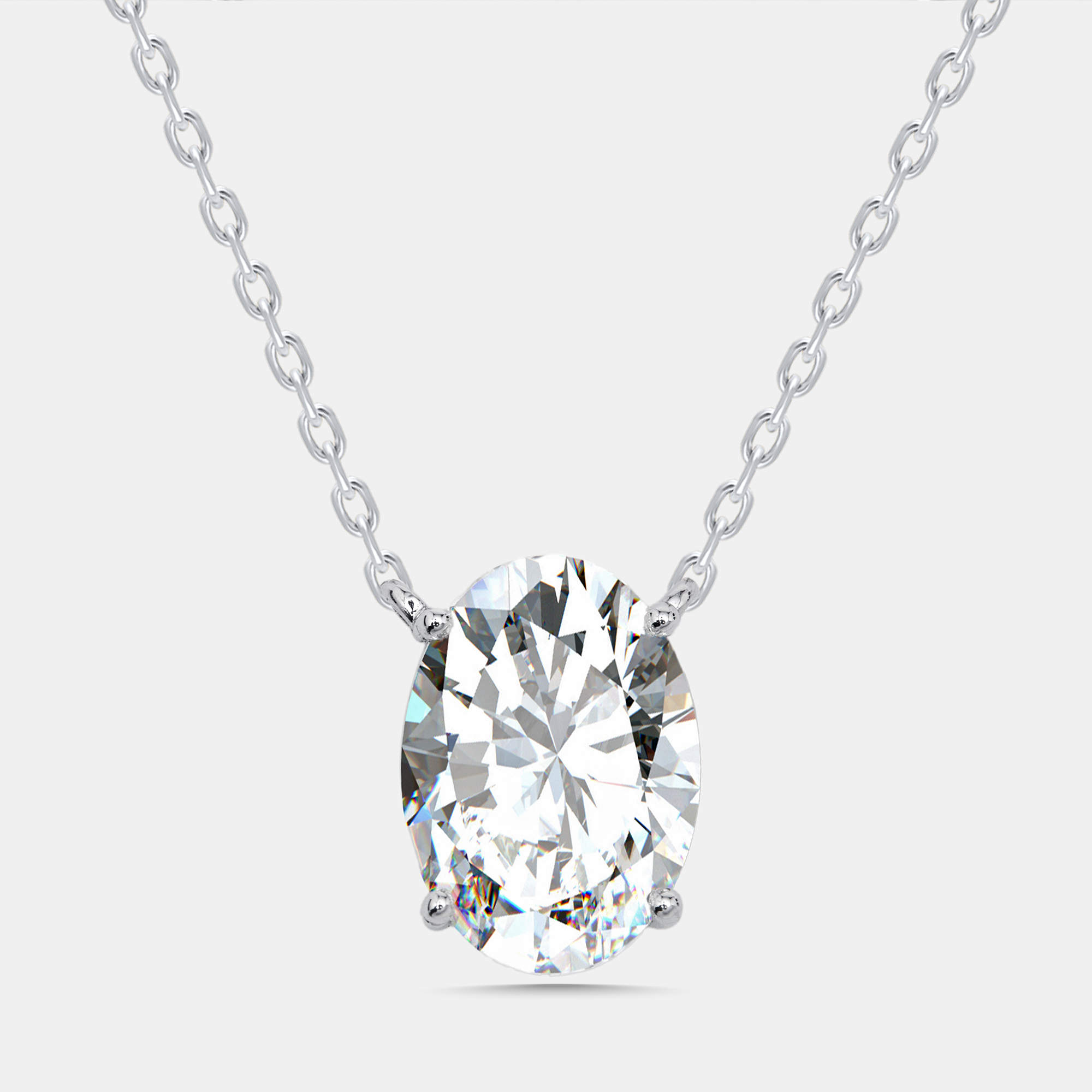 Pre Owned قلادة من الذهب الأبيض عيار 18 مع ألماسة مختبرية بيضاوية بحوالي 3.00 قيراطات