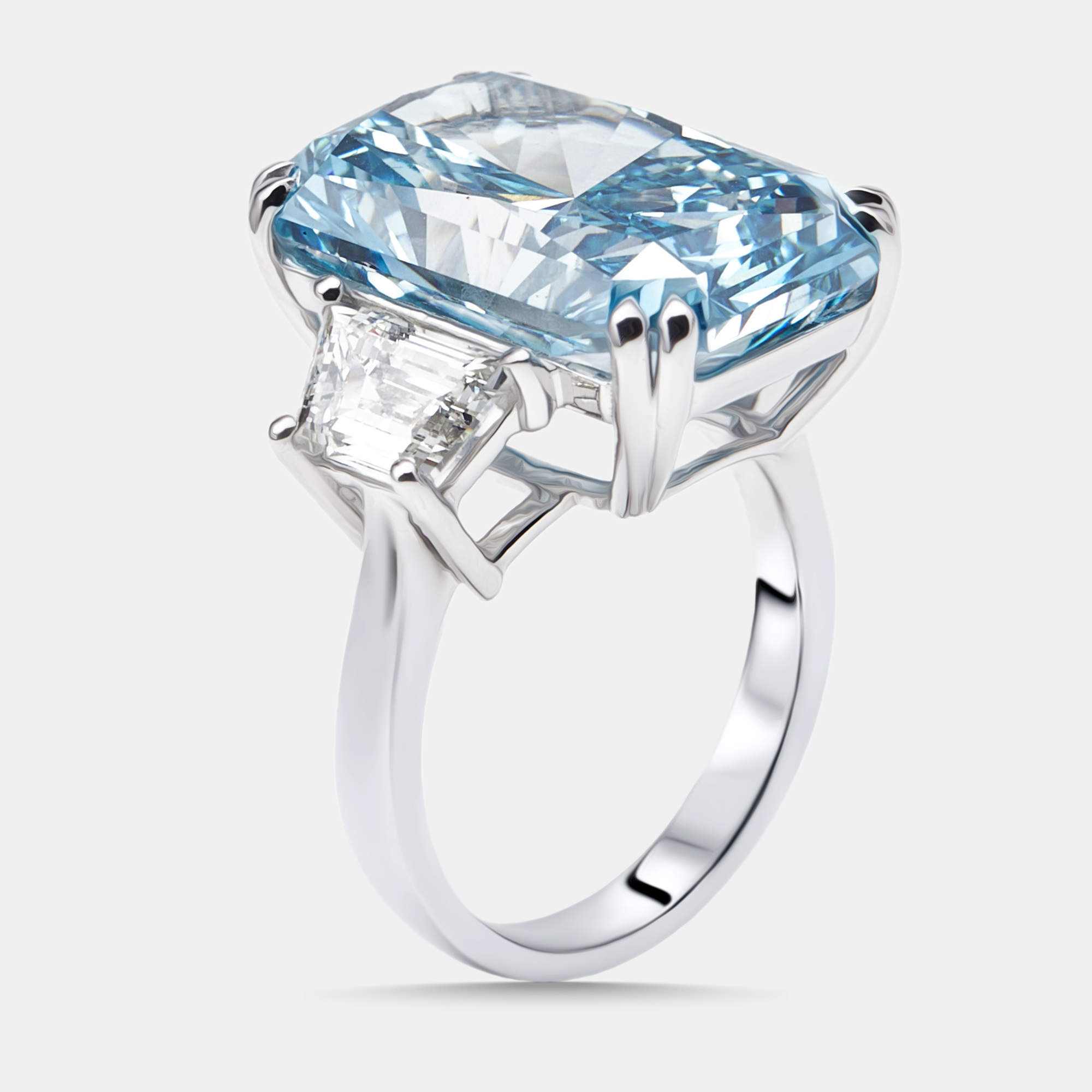 Pre Owned 17.5 cts Radiant, Trapazoid Lab Grown Diamonds 18k White Gold Ring Size 52