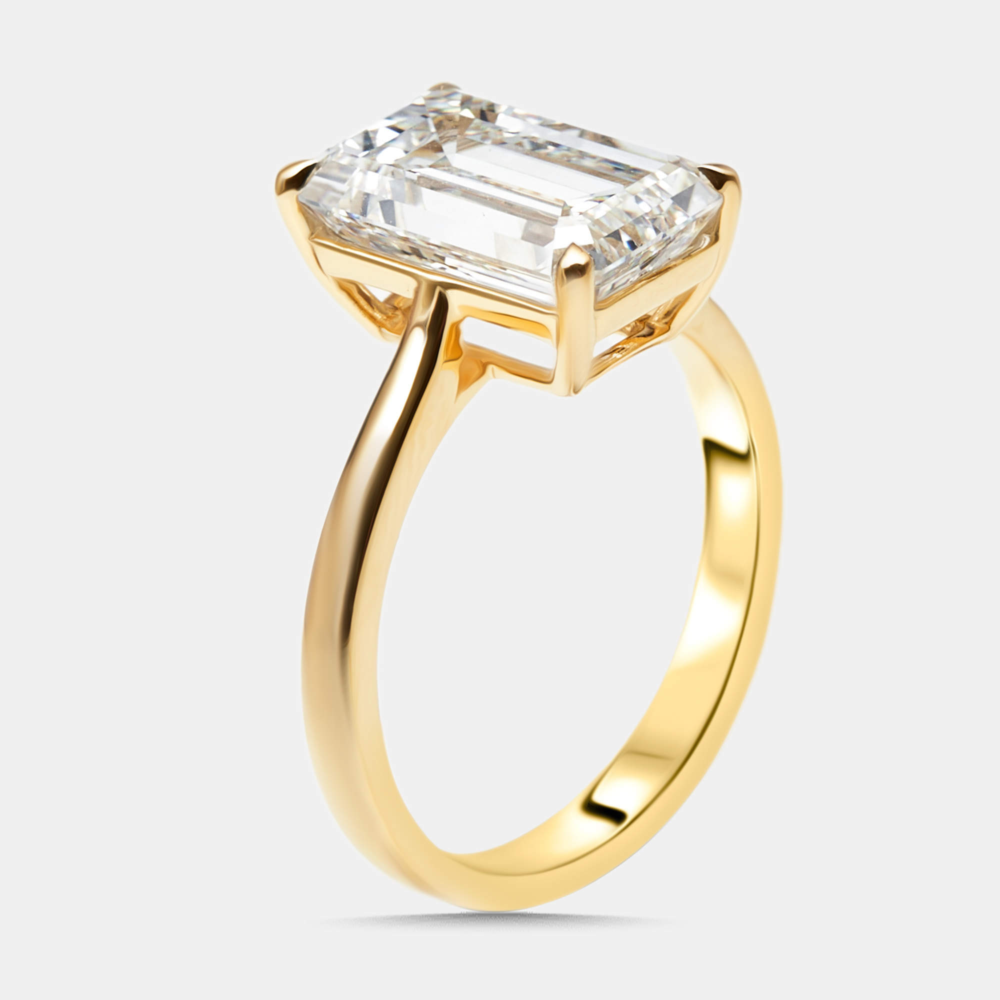 Pre Owned 4 cts Emerald Cut Lab Grown Diamonds 18k Yellow Gold Ring Size 54
