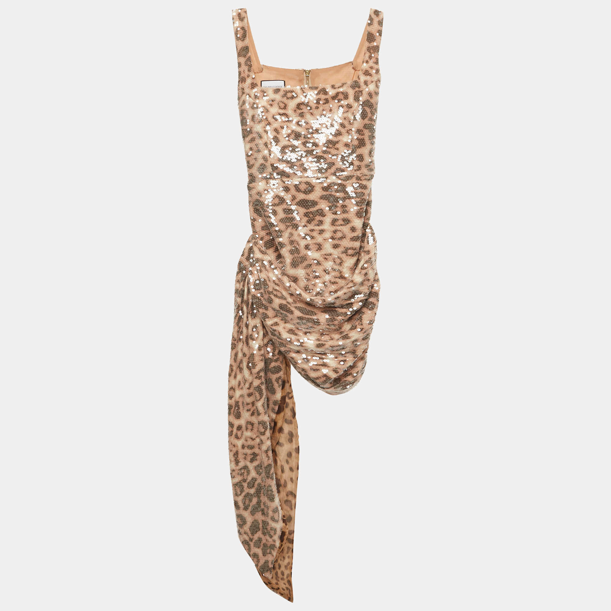 مملوكة مسبقًا The Dolls House Brown Leopard Print Sequin Ruched Cindy Dress XS