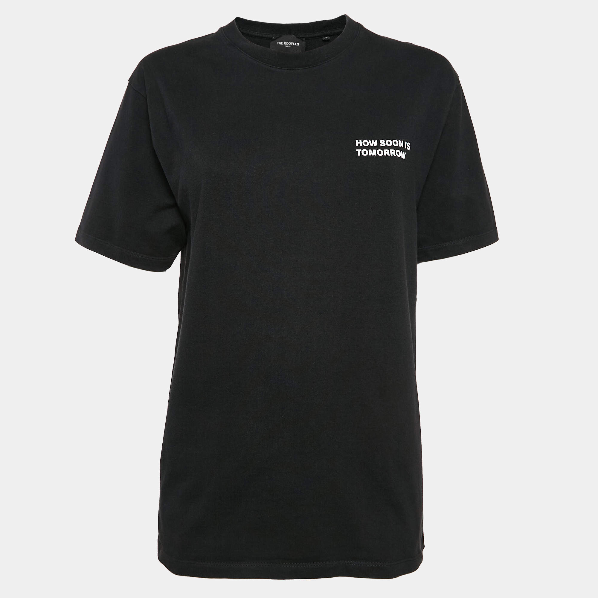 Pre Owned The Kooples Black Printed Cotton Jersey Crew Neck T-Shirt M
