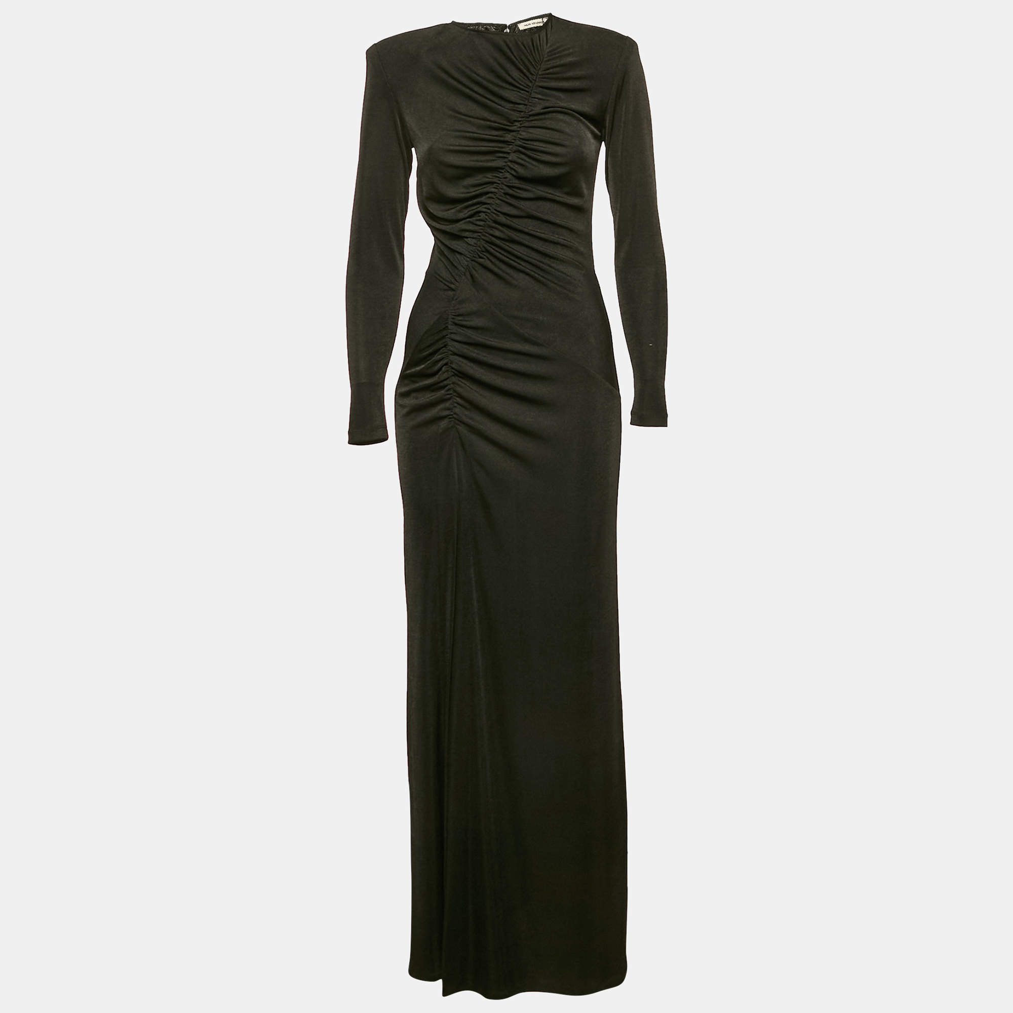 Pre Owned The New Arrivals By Ilkyaz Ozel Black Lurex Jersey Ruche Maxi Dress S
