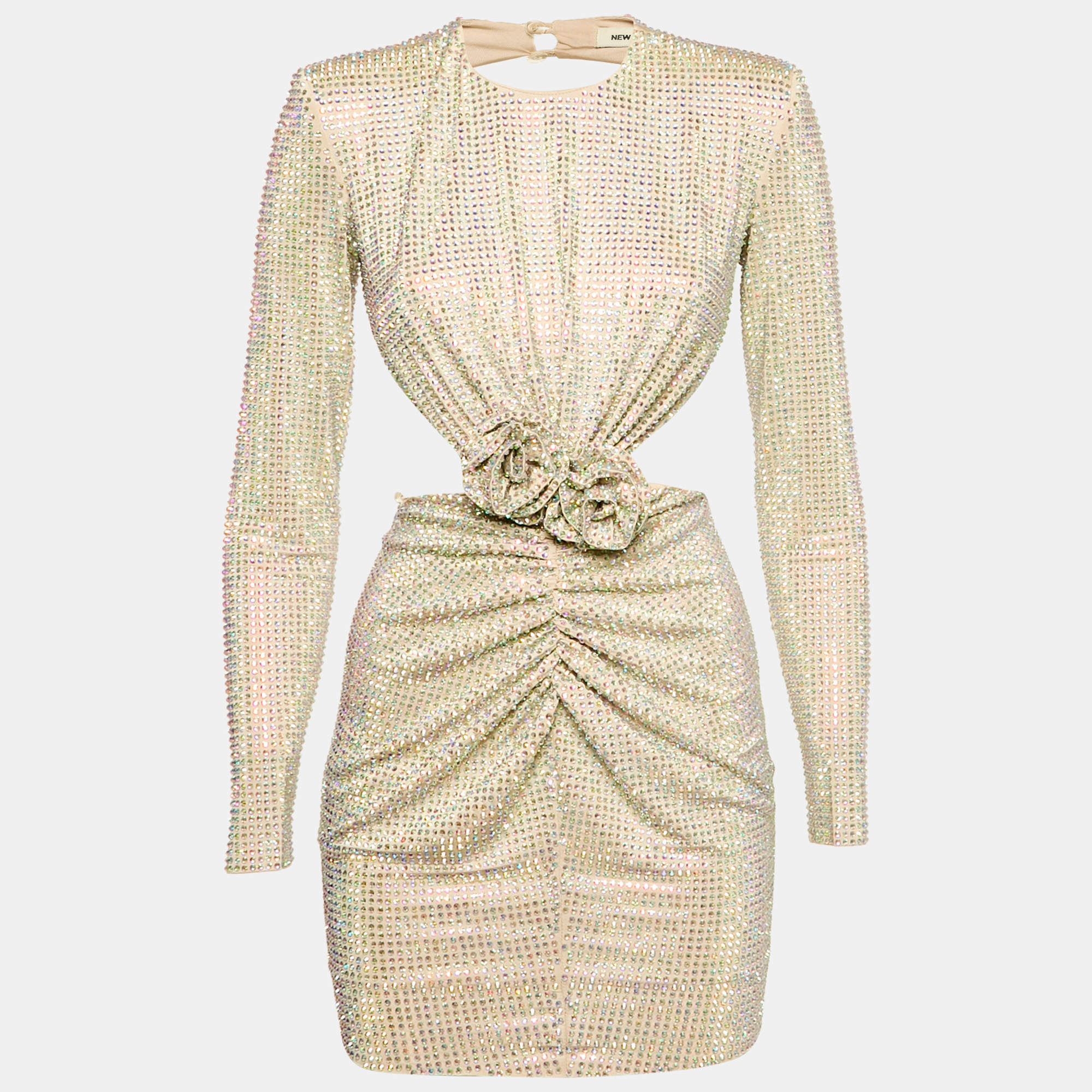 Pre Owned The New Arrivals By Ilkyaz Ozel Beige Crystal Embellished Open Back Mini Dress XS