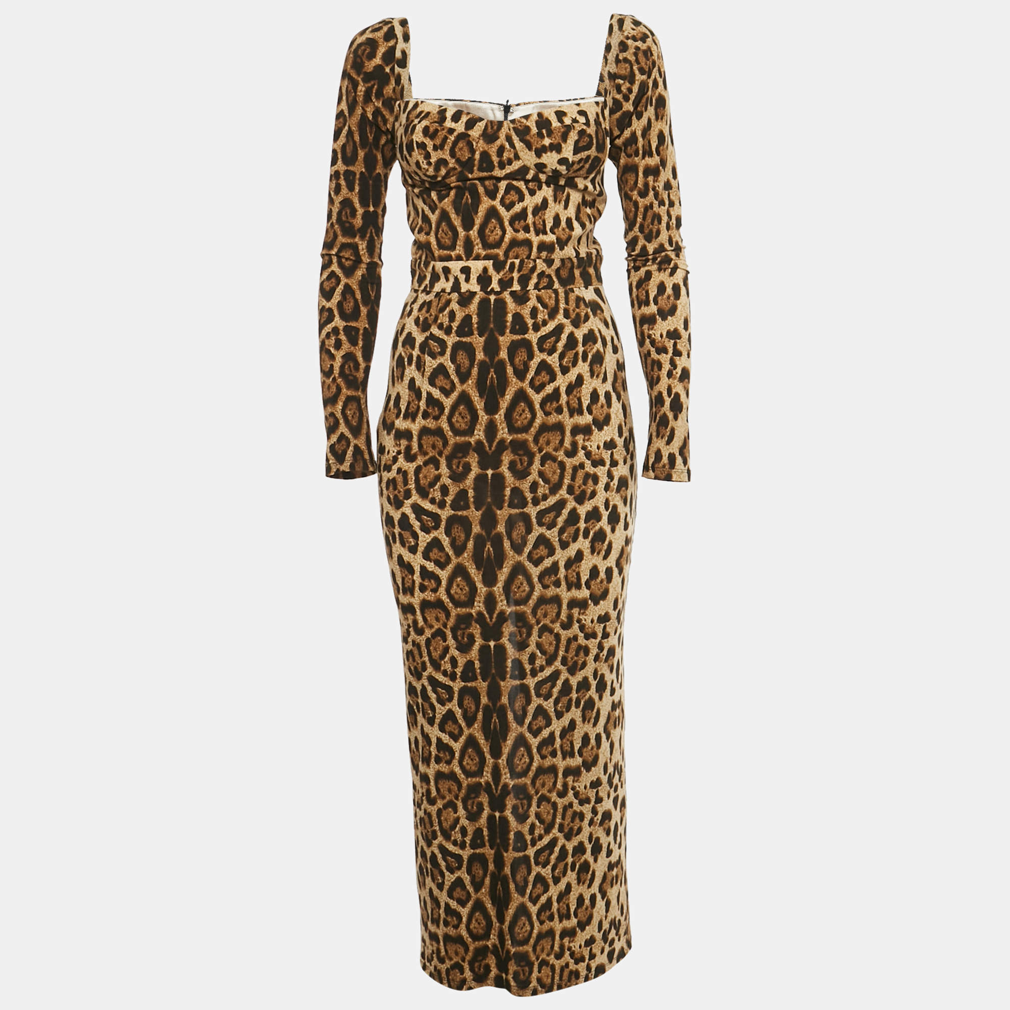 مملوكة مسبقًا The New Arrivals Ilkyaz Ozel Brown Leopard Print Jersey Midi Dress S