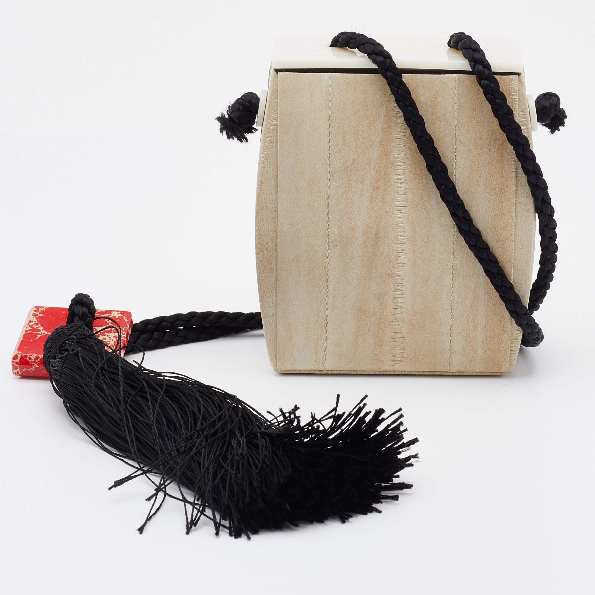 The Row Light Olive Eel Leather Tassel Clutch