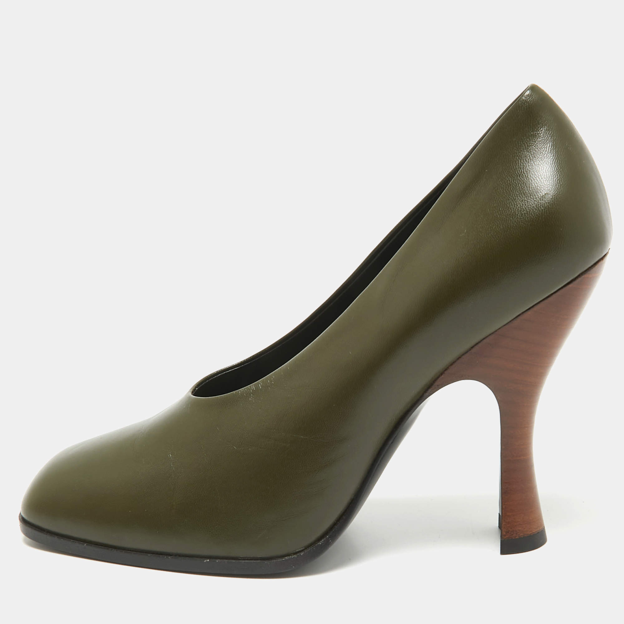 The Row Army Green Leather Jade Pumps Size 36