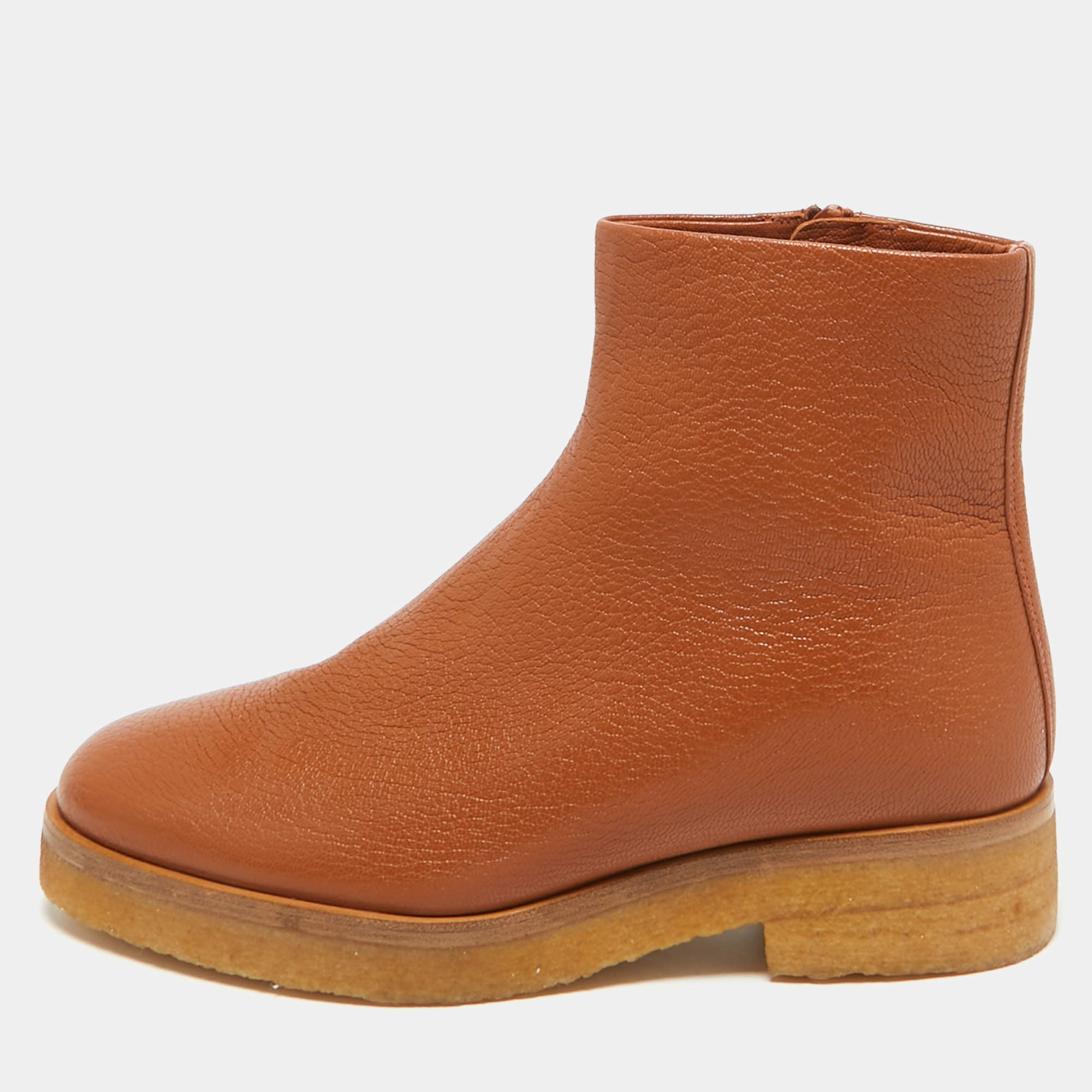 The Row Tan Leather Boris Ankle Boots Size 38