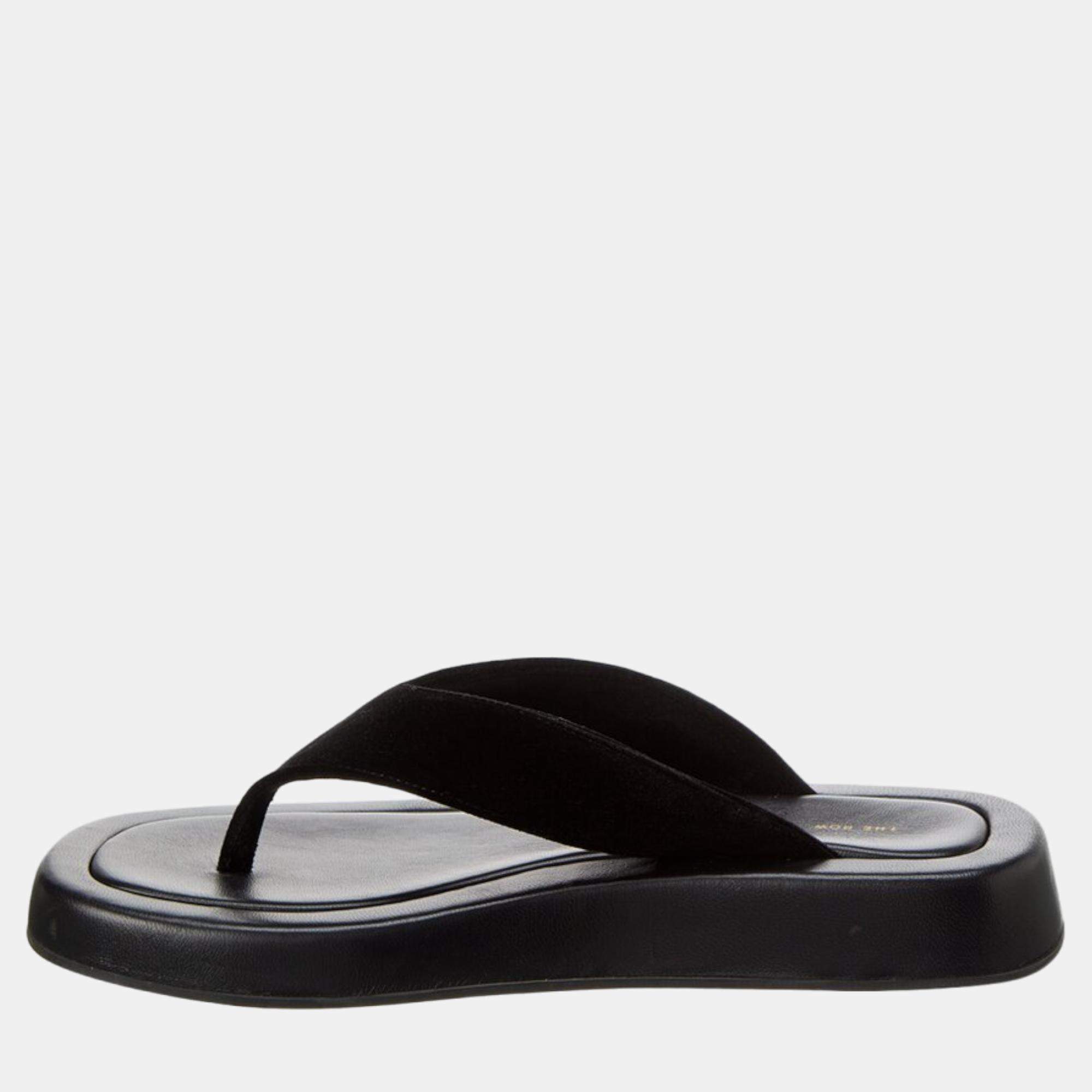 The Row Black velvet sandals