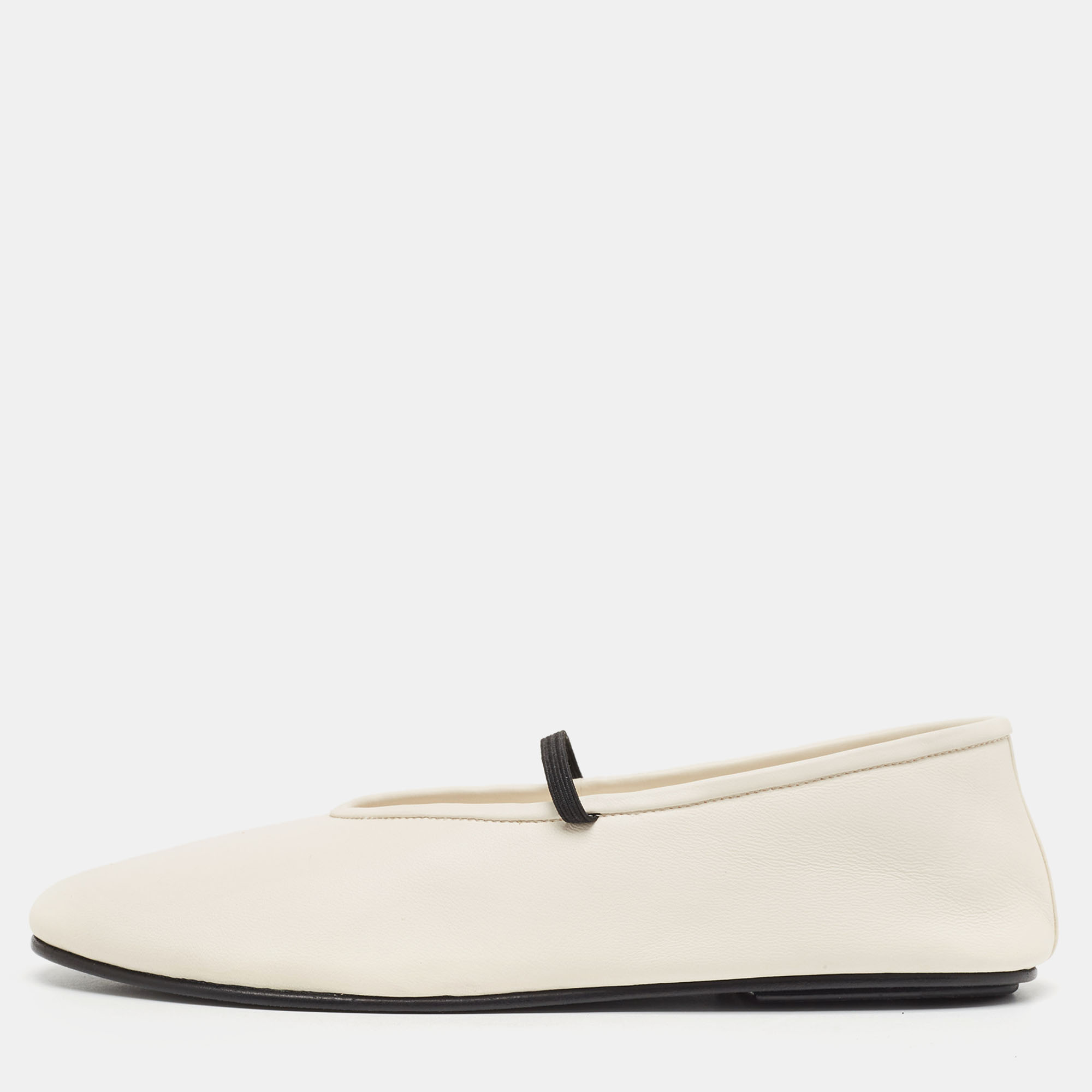 The Row Off White Leather Elastic Ballet Flats Size 35.5