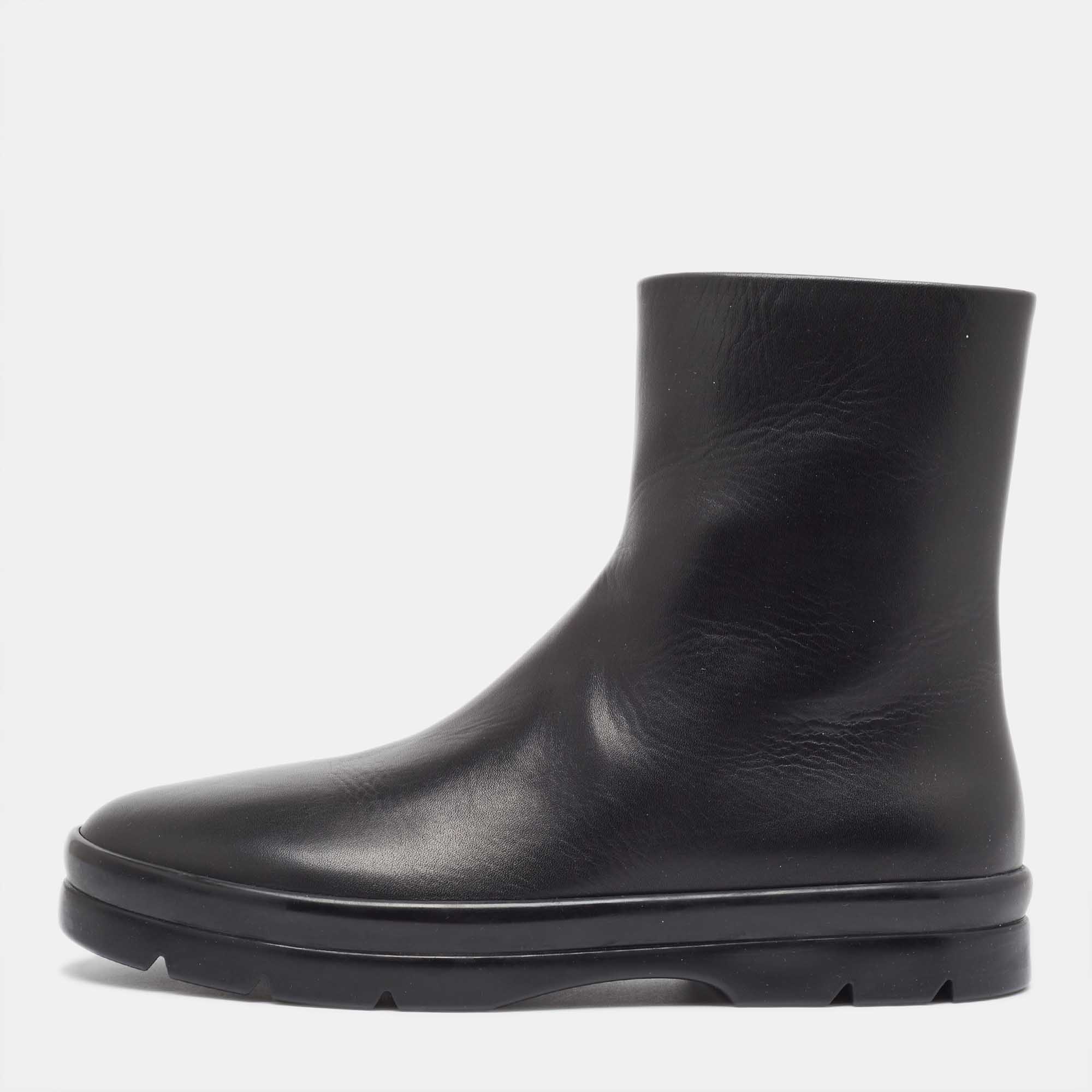 The Row Black Leather Boris Ankle Boots Size 40