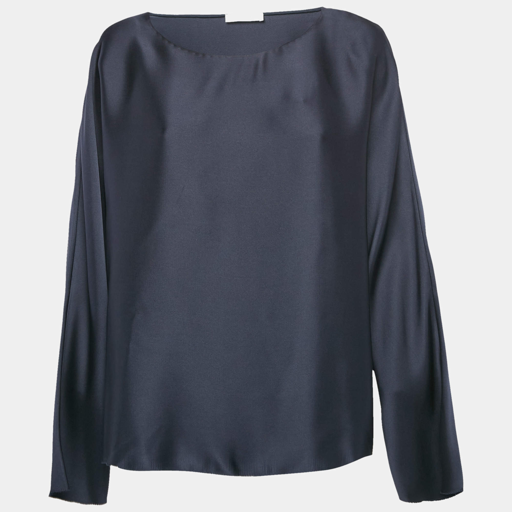 The Row Navy Blue Satin Silk Loose Fit Blouse S 