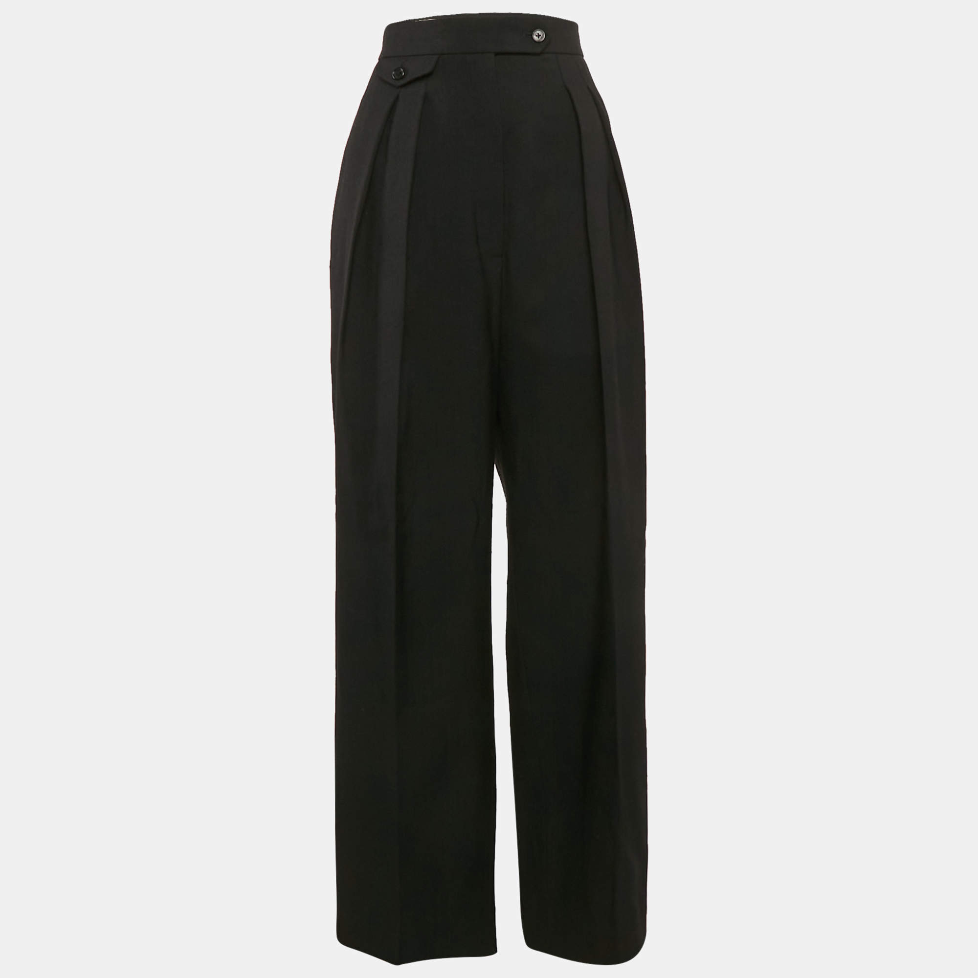 Pre Owned The Row Black Wool Pleated Straight Leg Trousers M