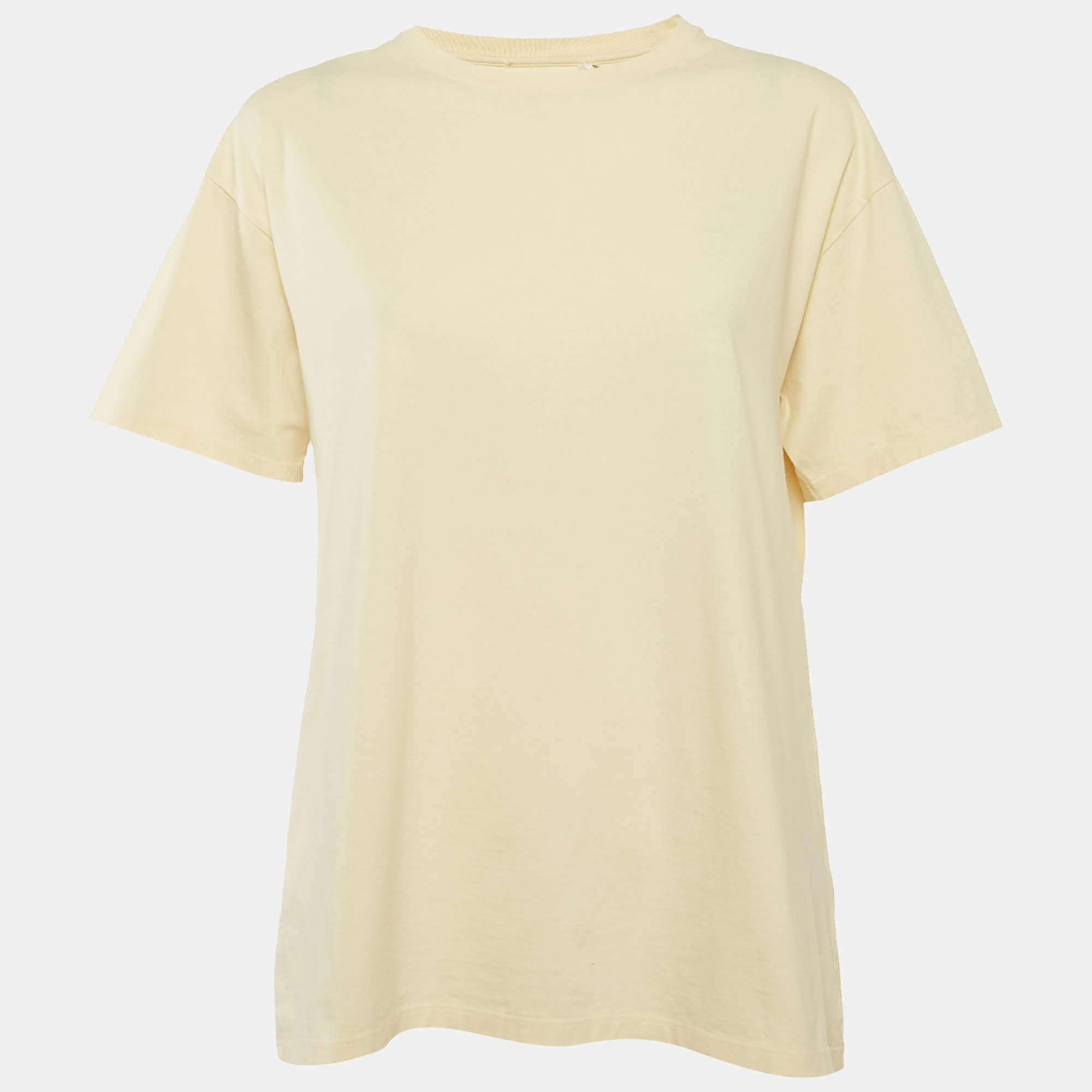 Pre Owned The Row Light Yellow Cotton Crew Neck T-Shirt XXS