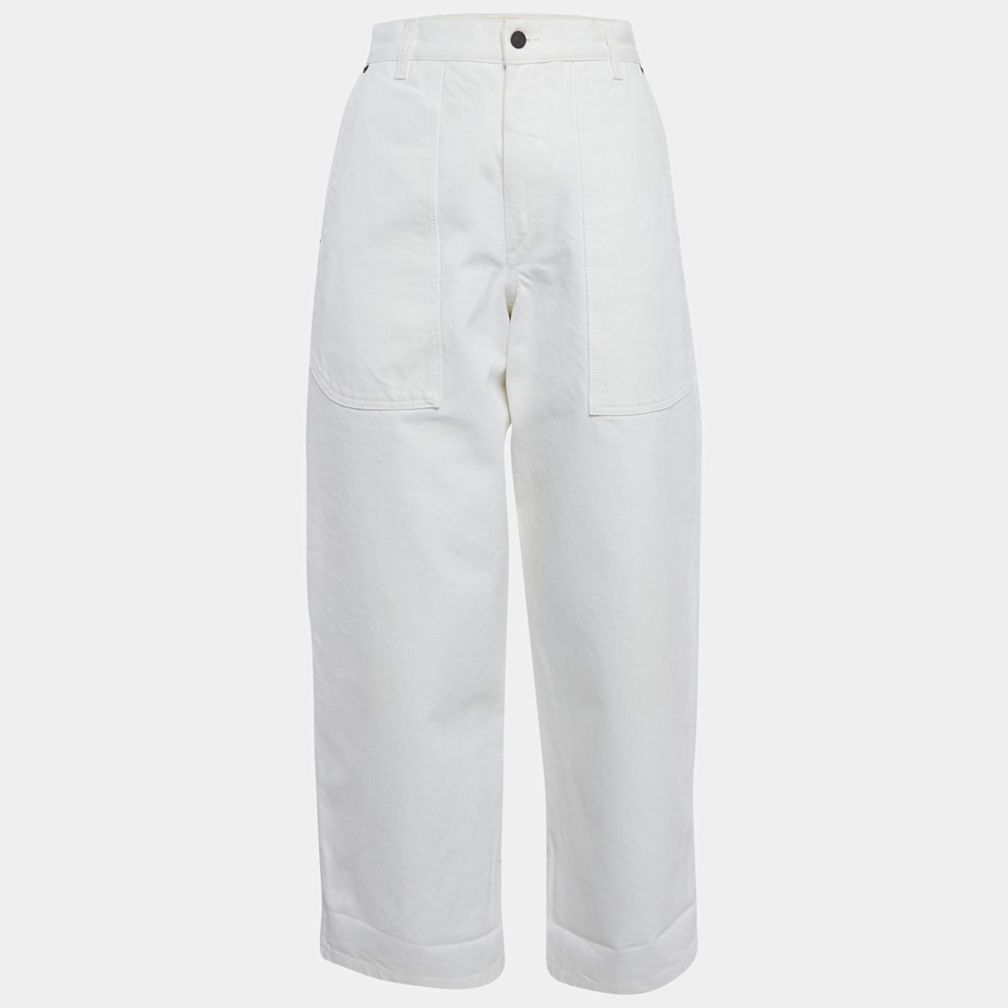 Pre Owned بنطلون جينز ذا رو أبيض مرتفع الخصر دينم بحجم الخصر 31 بوصة موديل متوسط الحجم