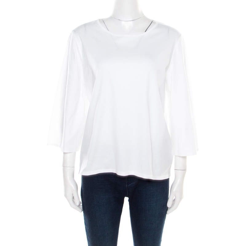Pre Owned The Row White Cotton Jersey Bell Sleeve T-Shirt M