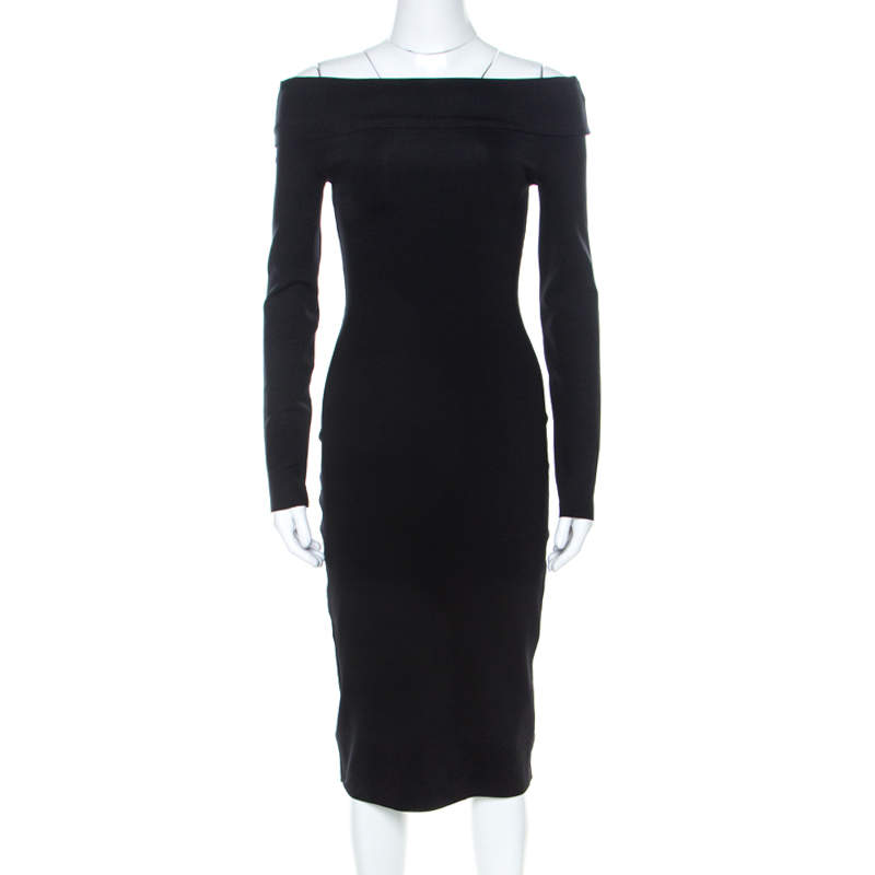 Pre Owned The Row Black Stretch Knit Off Shoulder Nania Dress XS