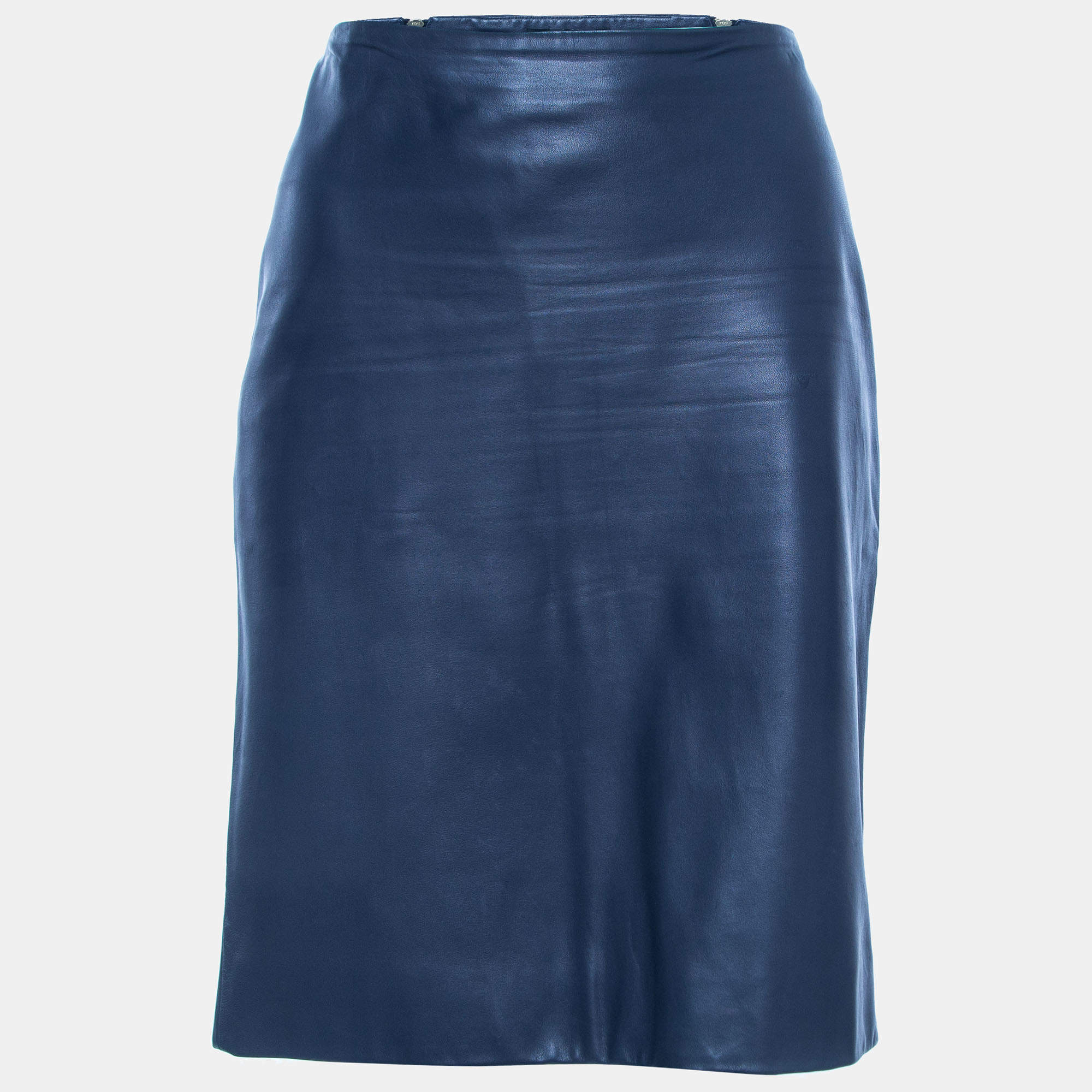 The Row Navy Blue Leather Zip Detail Short Skirt M