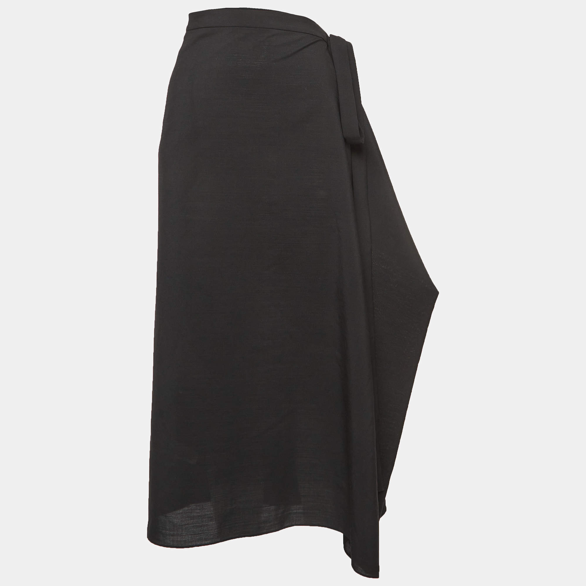 The Row Black Wool Blend Draped Mid-Length Skirt M
