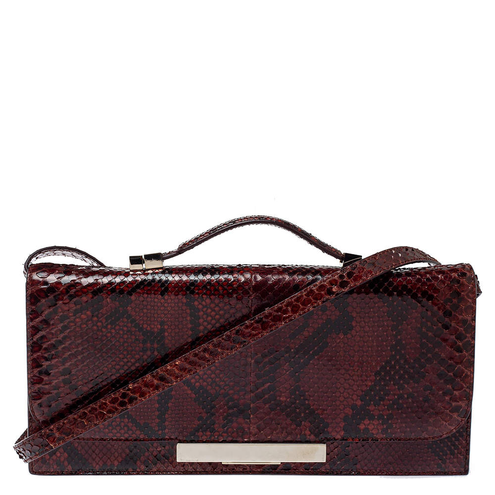 The Row Black/Brown Python Classic Baguette Clutch