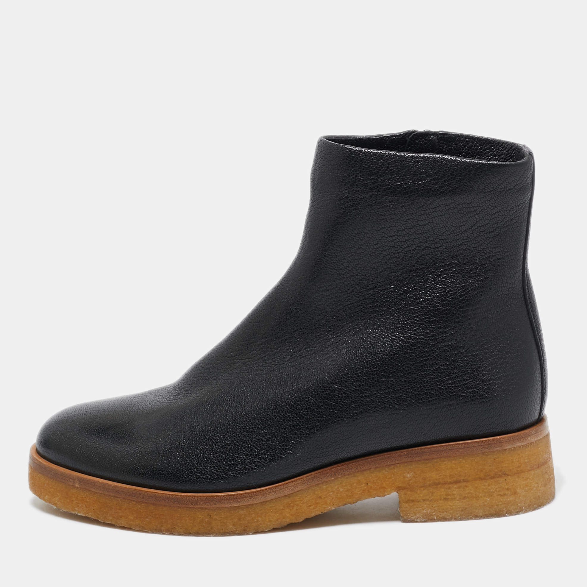 The Row Black Leather Boris Ankle Length Boots Size 39