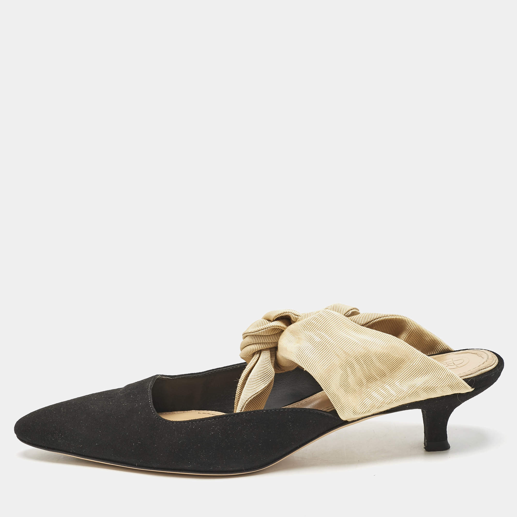 The Row Black/Beige Canvas Coco Heel Mules Size 37