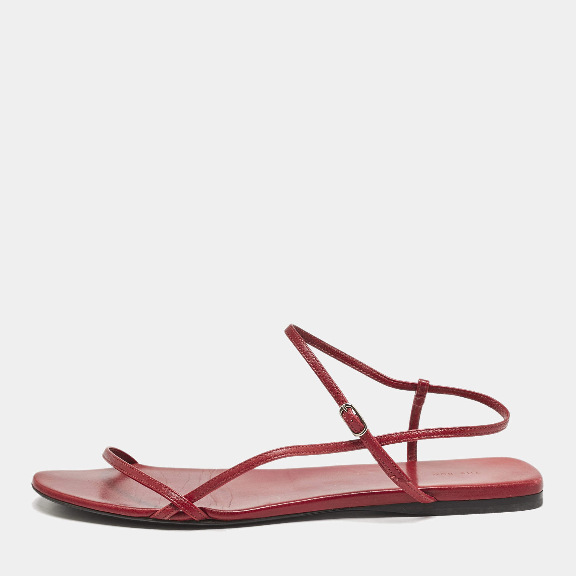 The Row Red Leather Bare Flat Sandals Size 37.5